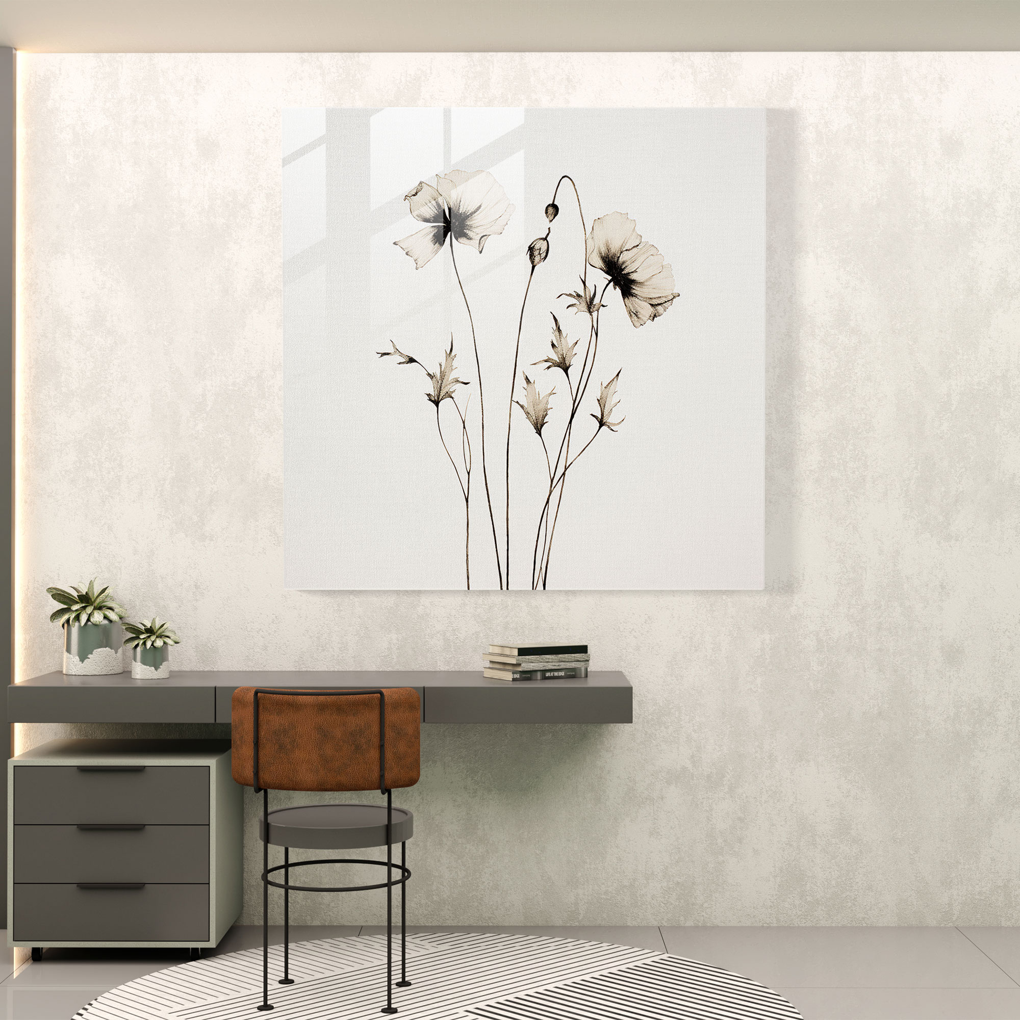Dry Flower Glass Wall Art - Dry Flower, Modern Art, Minimalist, Wall Decoration