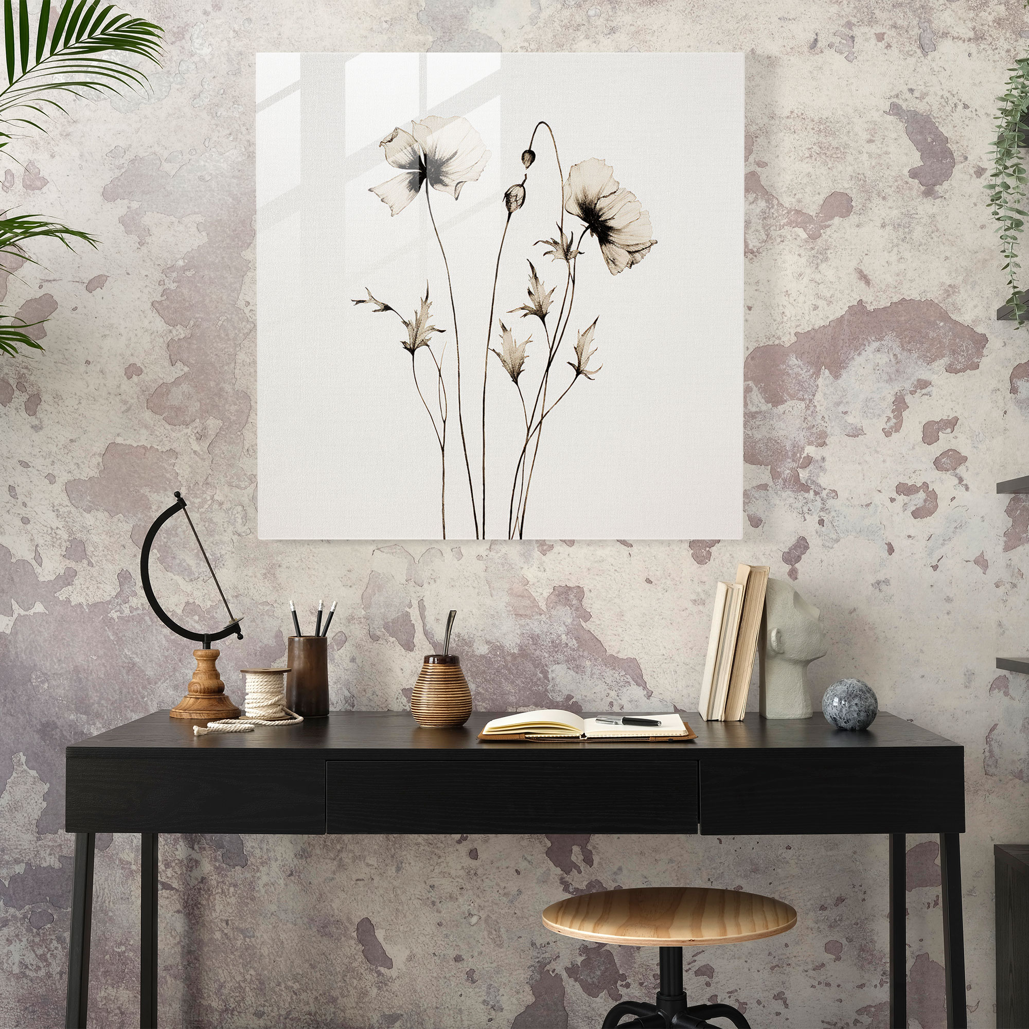 Dry Flower Glass Wall Art - Dry Flower, Modern Art, Minimalist, Wall Decoration