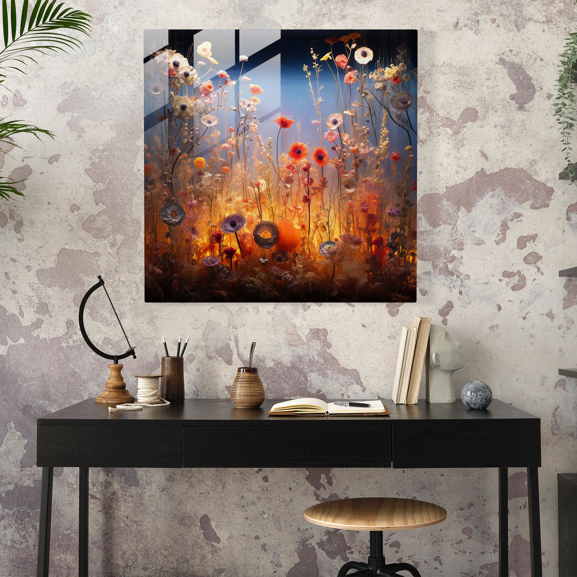 Enchanted Garden Dry Flower Glass Wall Art - Dry Flower, Glass Wall Art, Whimsical, Wall Decoration