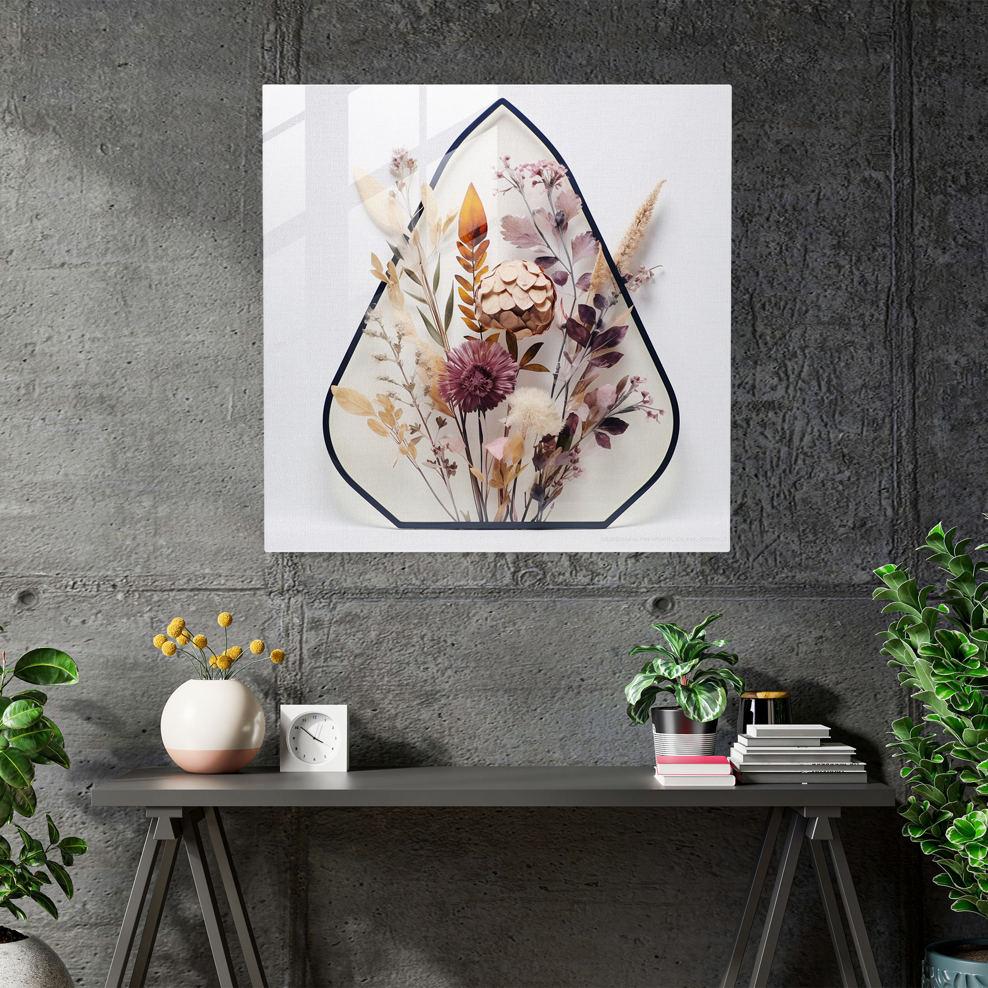 Nature's Geometry Dry Flower Glass Print - Dry Flower, Dry Flower, Geometric, Glass Art