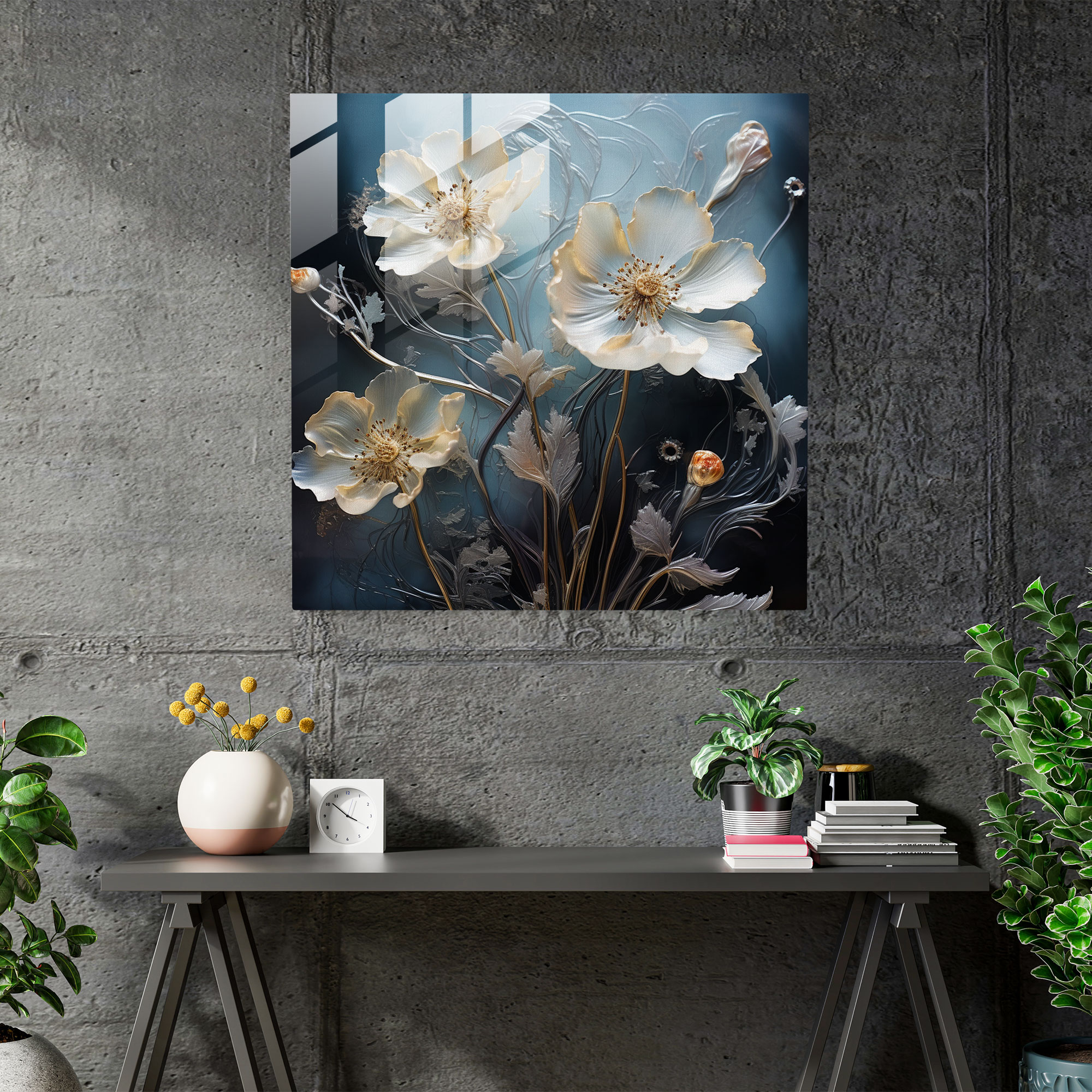 Mystical Petals Dry Flower Glass Painting - Dry Flower, Glass Print, Glass Art, Wall Decoration