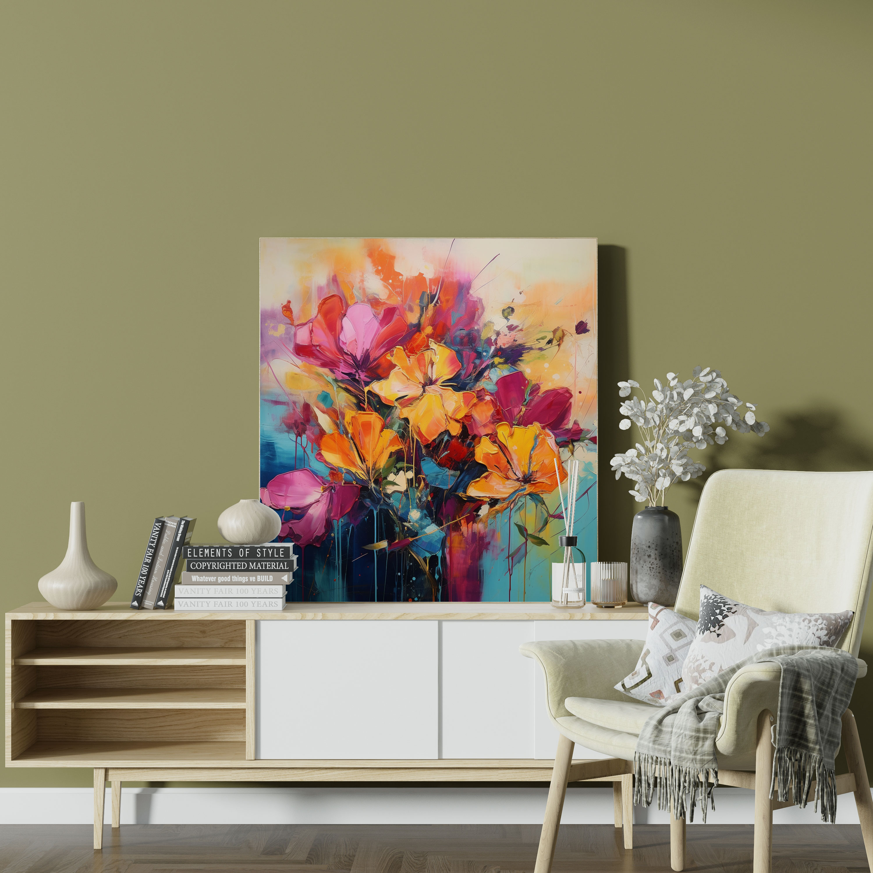 Abstract Dry Flower Canvas Print - Dry Flower, Wall Decoration, Dry Flower, Lively Composition