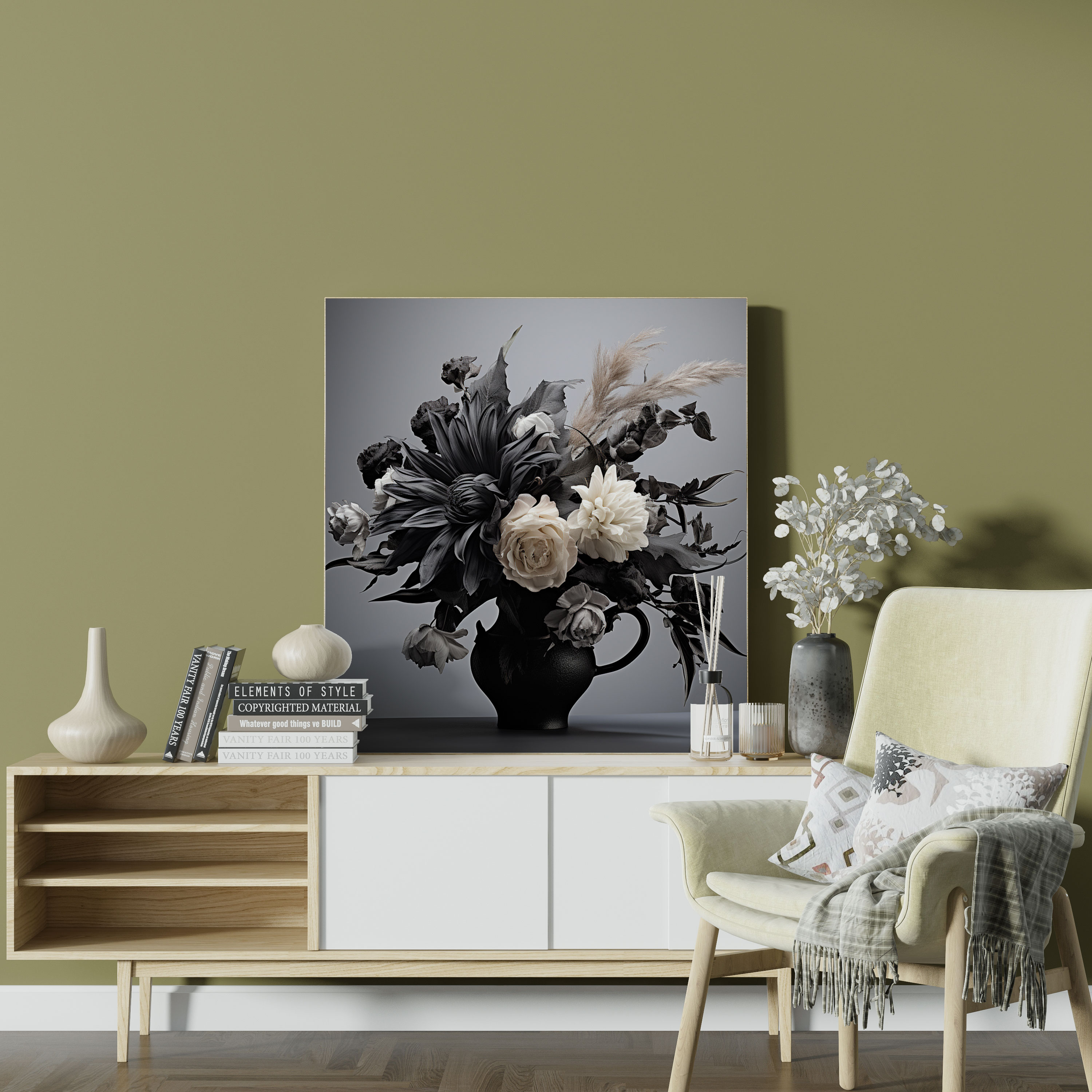 Monochromatic Dry Flower Canvas Print - Dry Flower, Home Decoration, Wall Art, Monochromatic Photograph