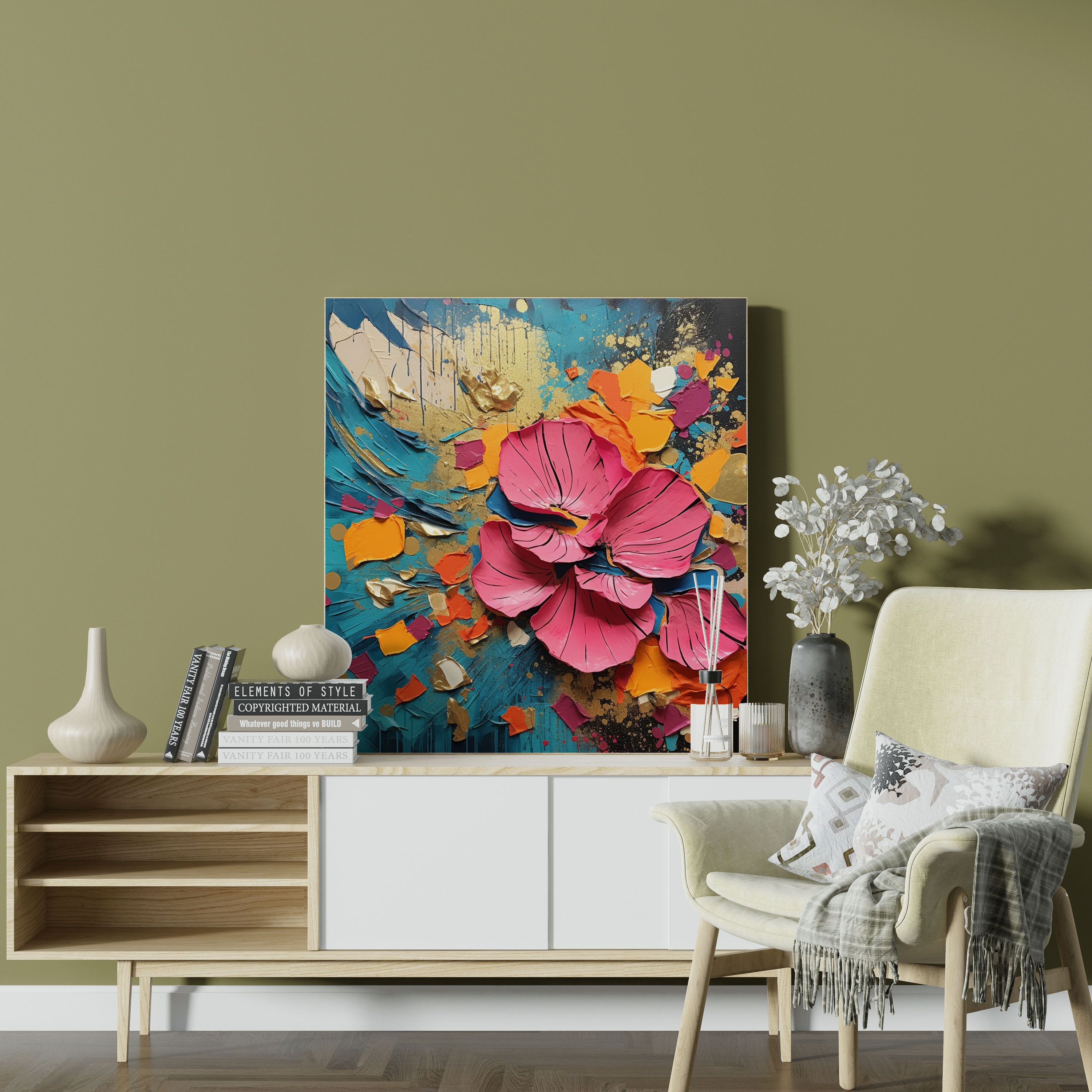 Vibrant Dried Flower Canvas Print - Dry Flower, Home Decoration, Abstract Mixed Media Artwork, Canvas