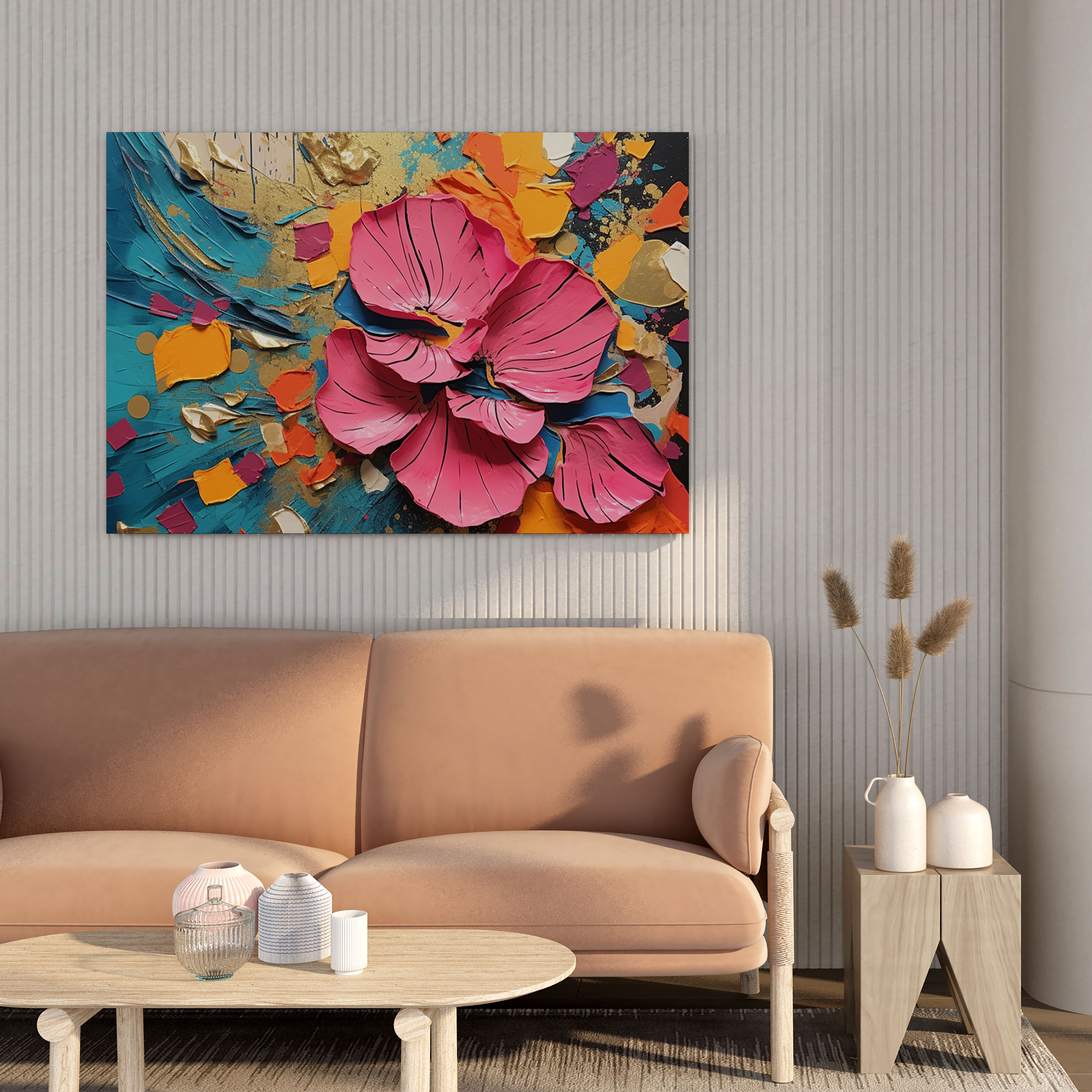 Vibrant Dried Flower Canvas Print - Dry Flower, Home Decoration, Abstract Mixed Media Artwork, Canvas