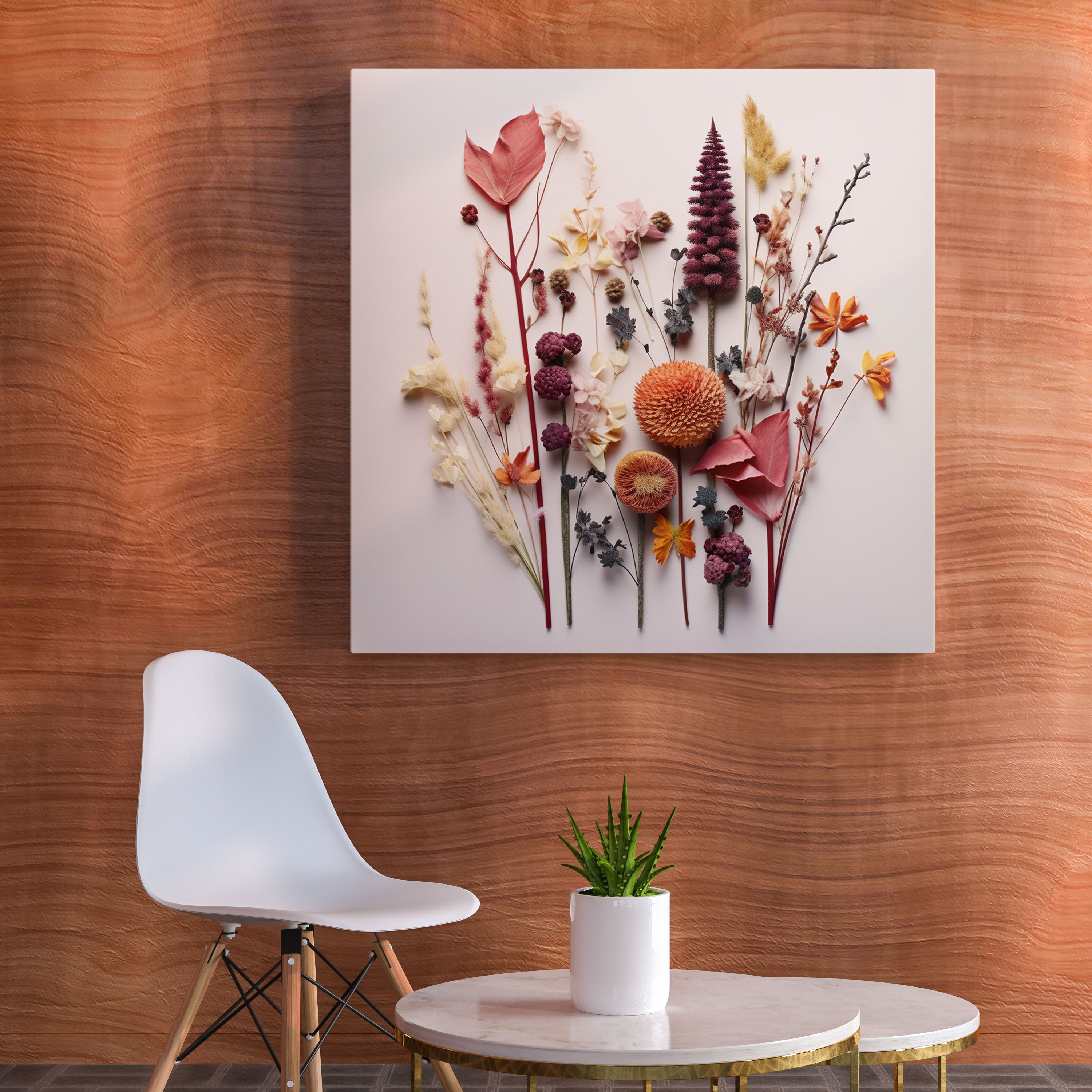 Geometric Dried Flower Canvas Print - Dry Flower, Modern Twist, Geometric Pattern, Contemporary Graphic Design