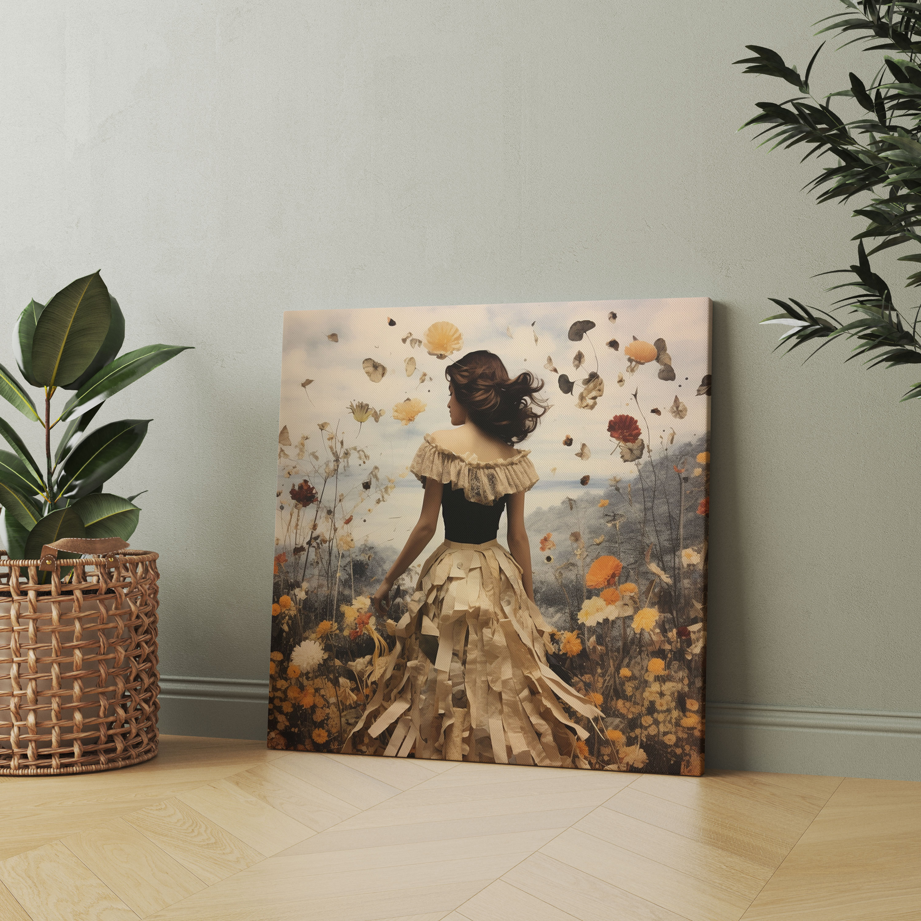 Nature's Nostalgia Dried Flower Canvas Print - Dry Flower, Collage Artwork, Canvas Print, Wall Art