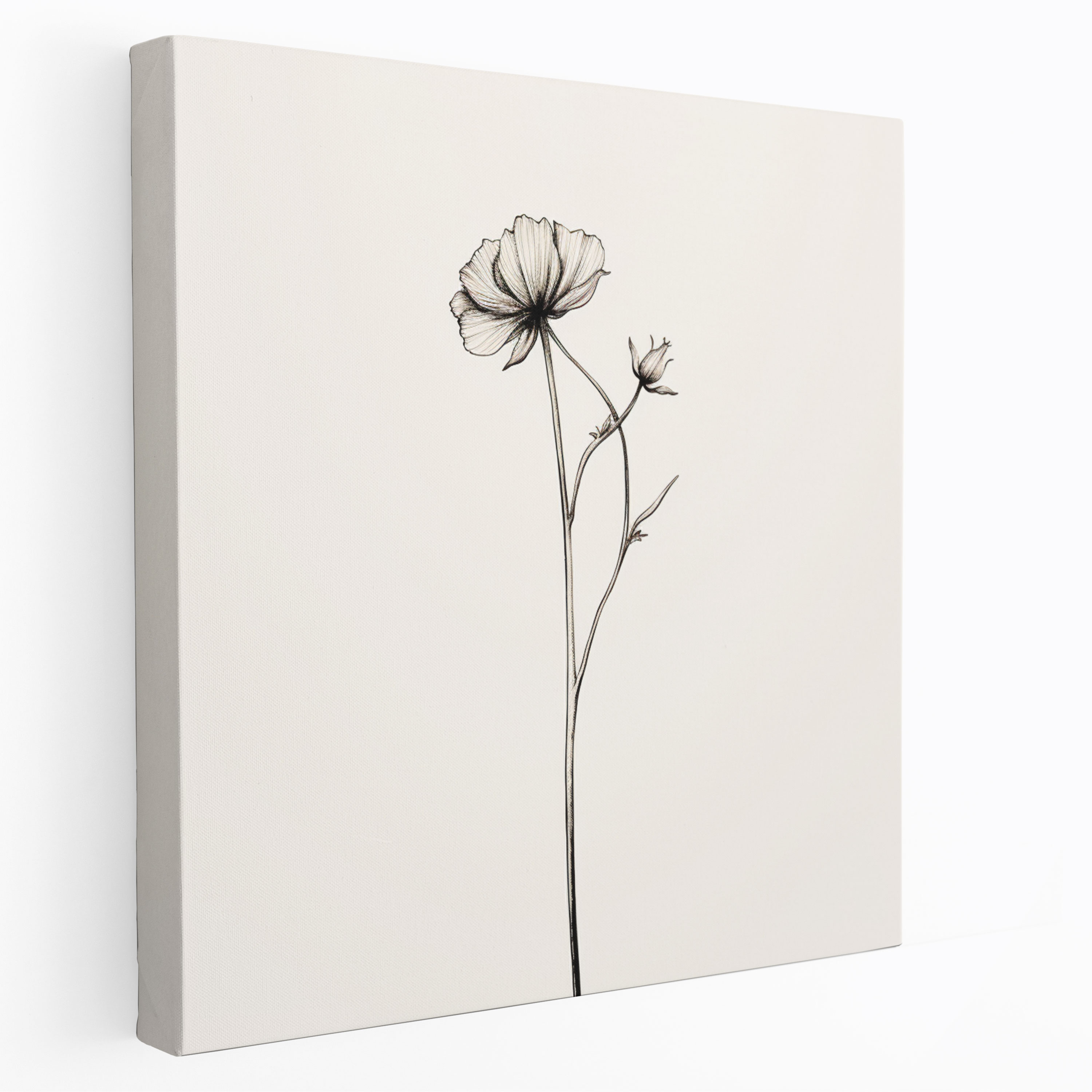 Simplicity Dried Flower Canvas Print - Dry Flower, Wall Decoration, Minimalist Line Drawing, Single Dried Flower Stem