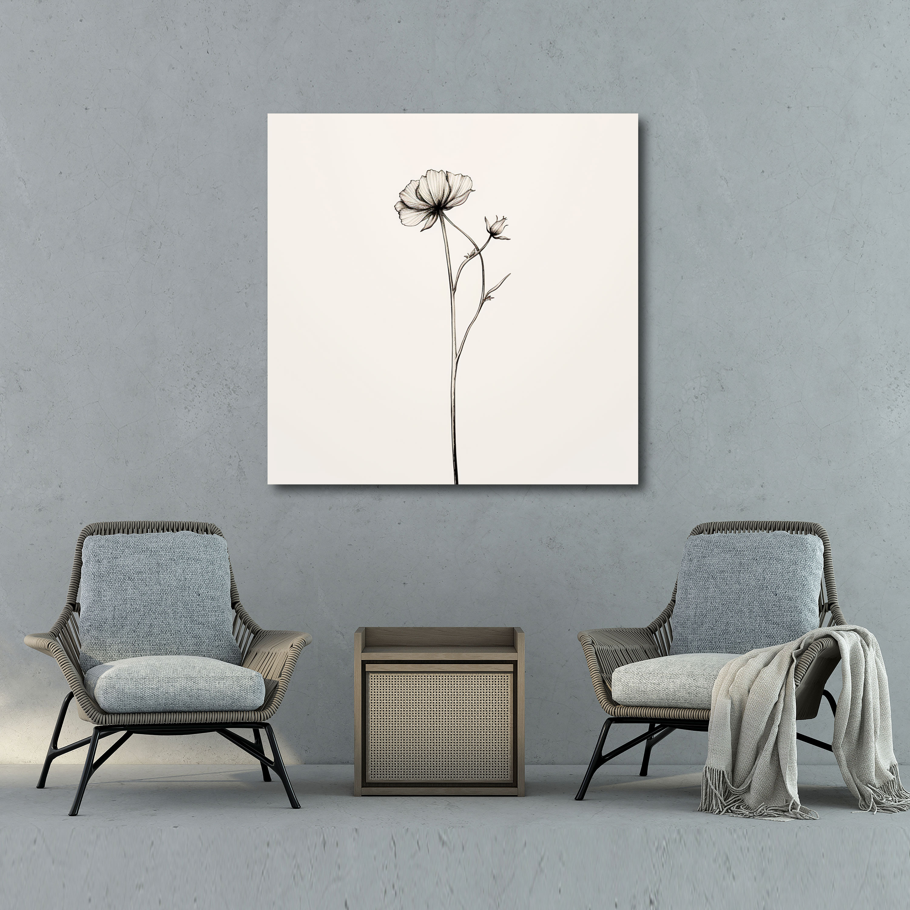Simplicity Dried Flower Canvas Print - Dry Flower, Wall Decoration, Minimalist Line Drawing, Single Dried Flower Stem