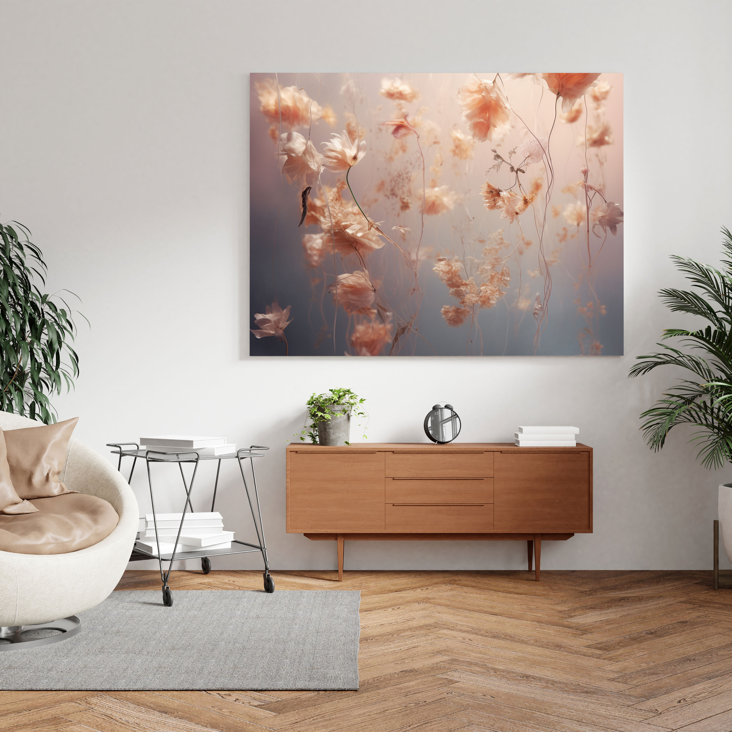 Ethereal Dried Flower Canvas Print - Dry Flower, Ethereal Atmosphere, Surreal Digital Art, Dried Flowers Floating