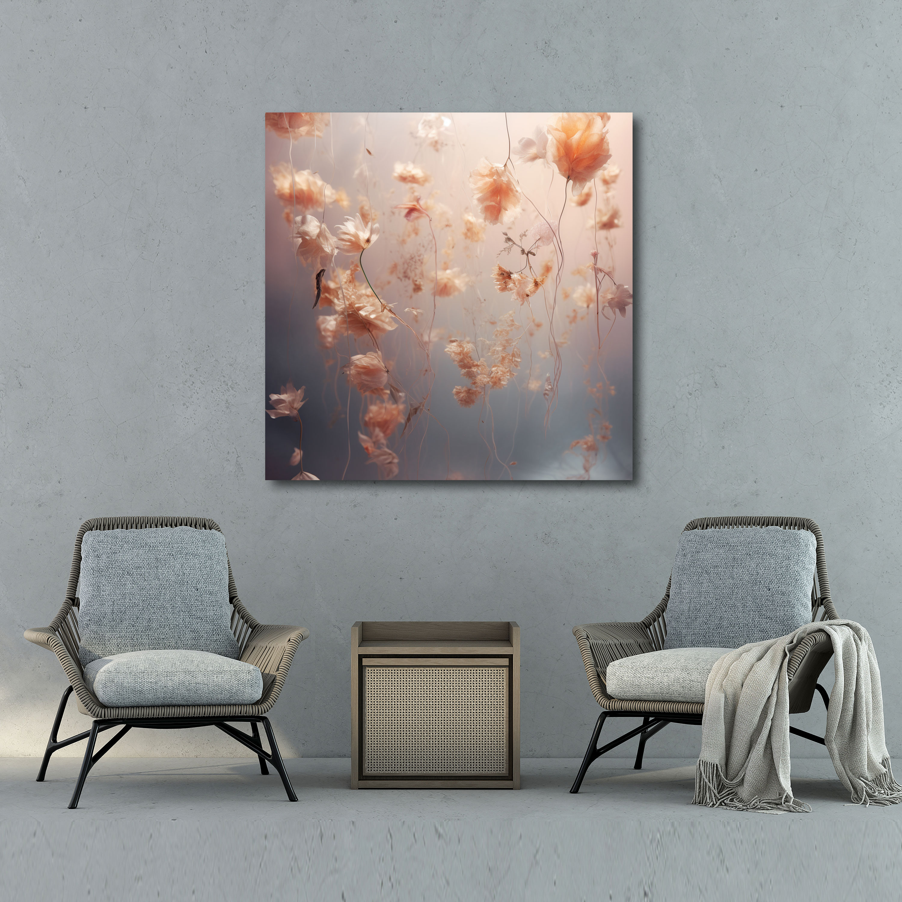 Ethereal Dried Flower Canvas Print - Dry Flower, Ethereal Atmosphere, Surreal Digital Art, Dried Flowers Floating