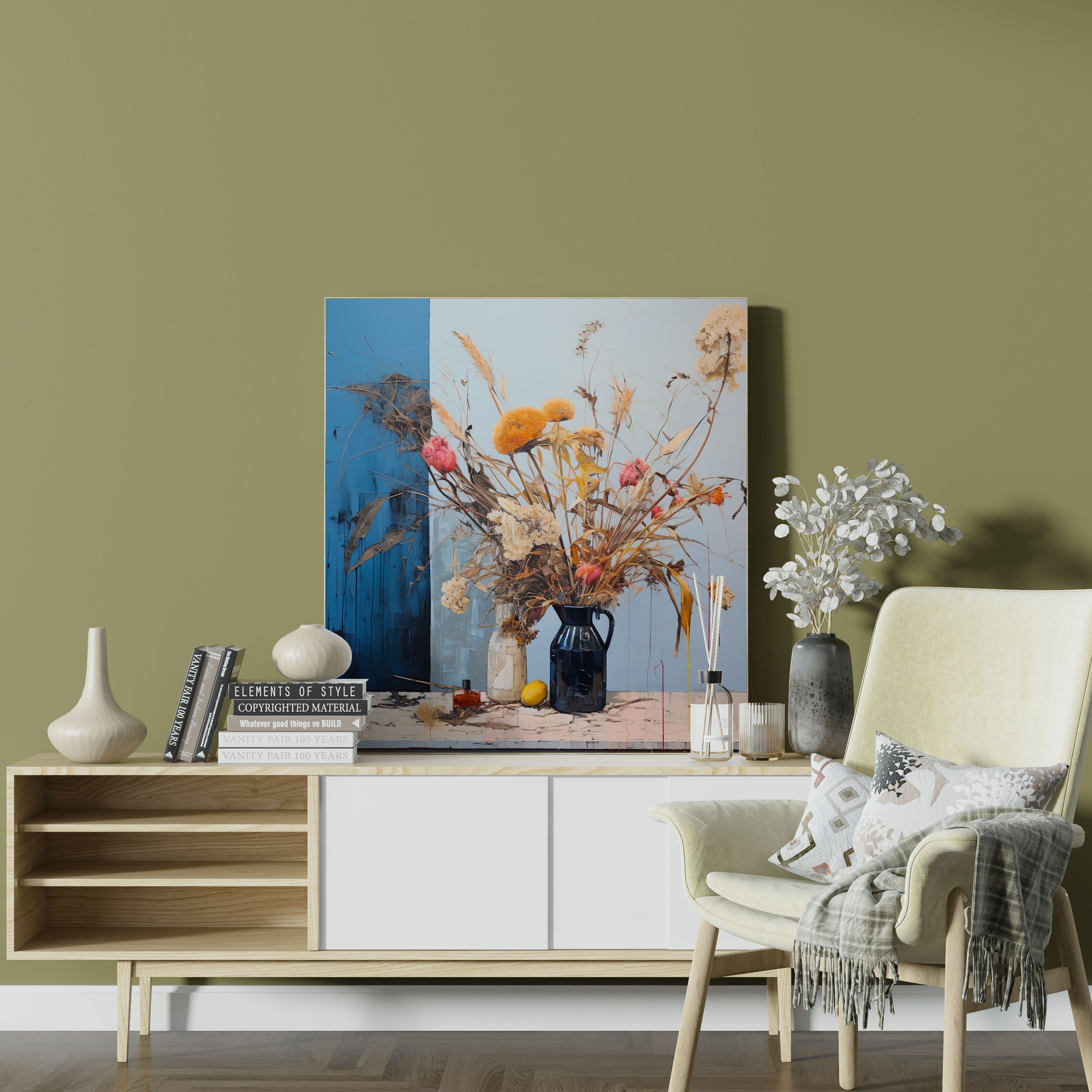 Dry Flower Still Life Canvas Print - Dry Flower, Flower Arrangements, Contemporary, Wall Decoration