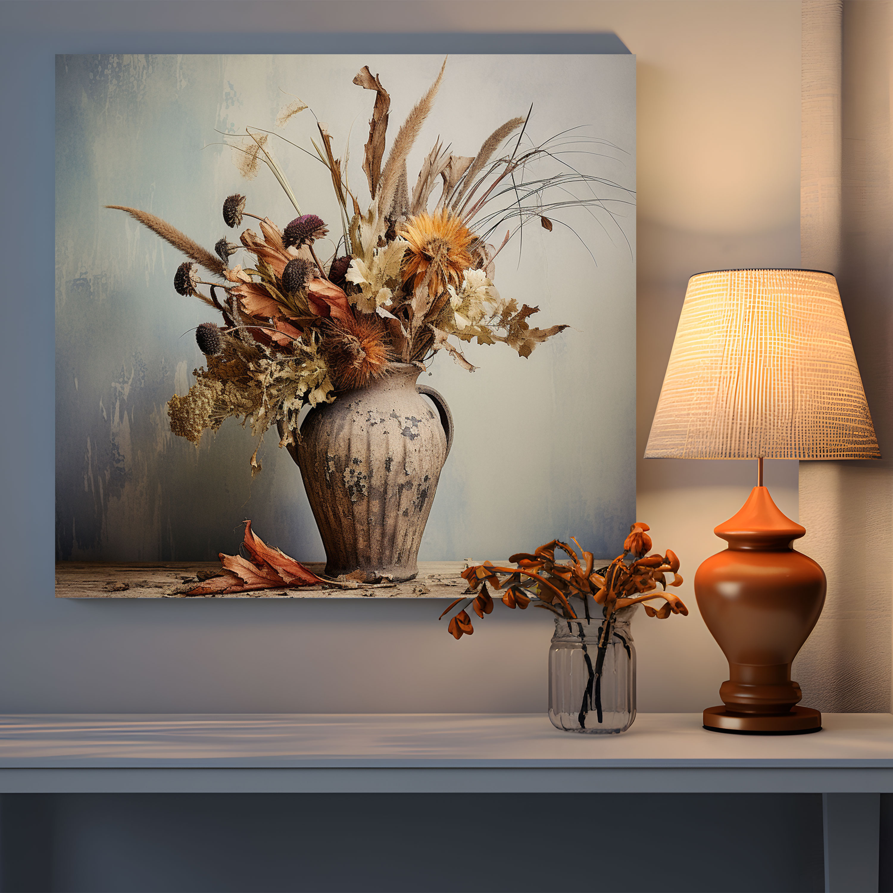 Rustic Dry Flower Canvas Print - Dry Flower, Canvas Print, Home Decoration, Nostalgic