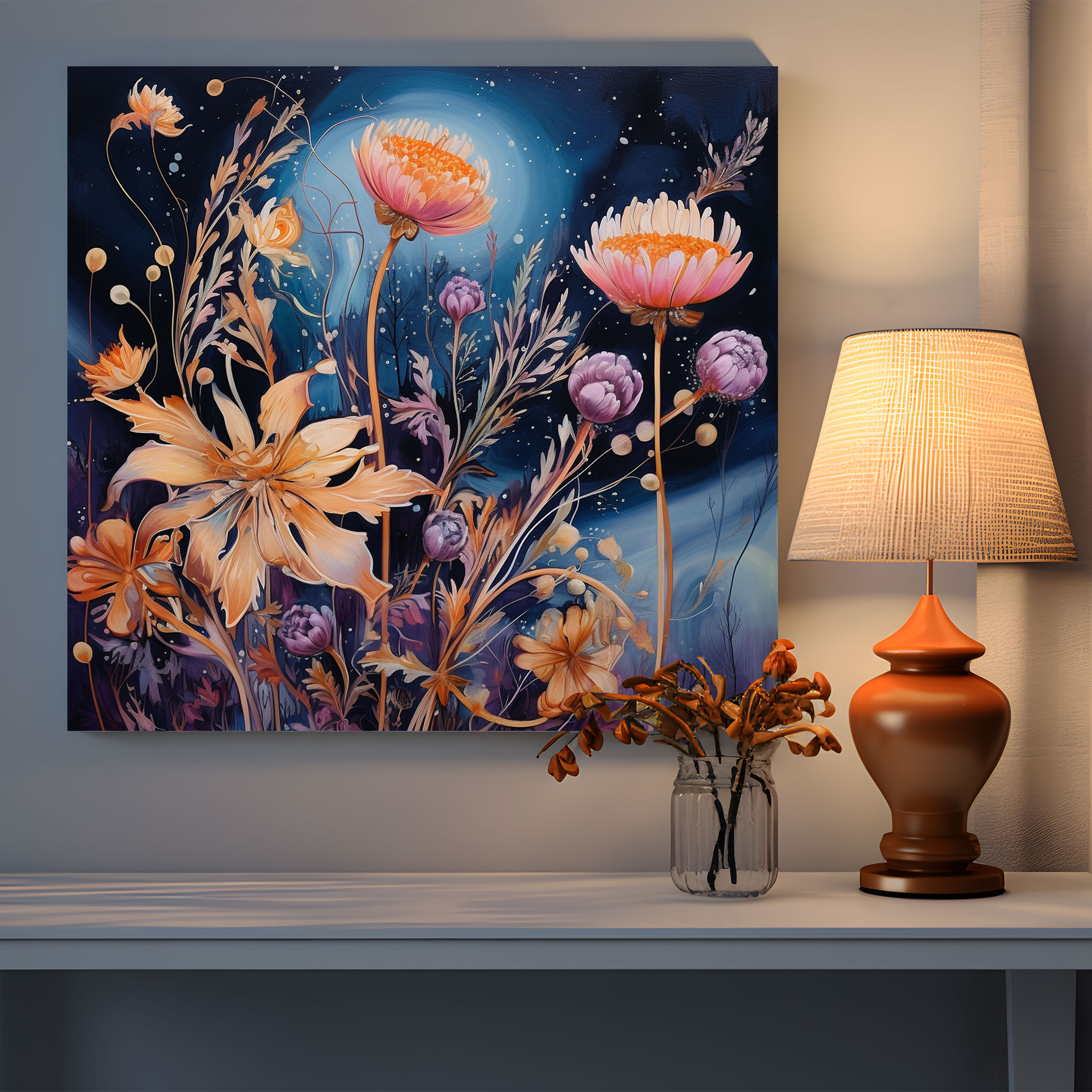 Whimsical Dry Flower Canvas Print - Dry Flower, Whimsical Painting, Dreamy Colors, Home Decoration