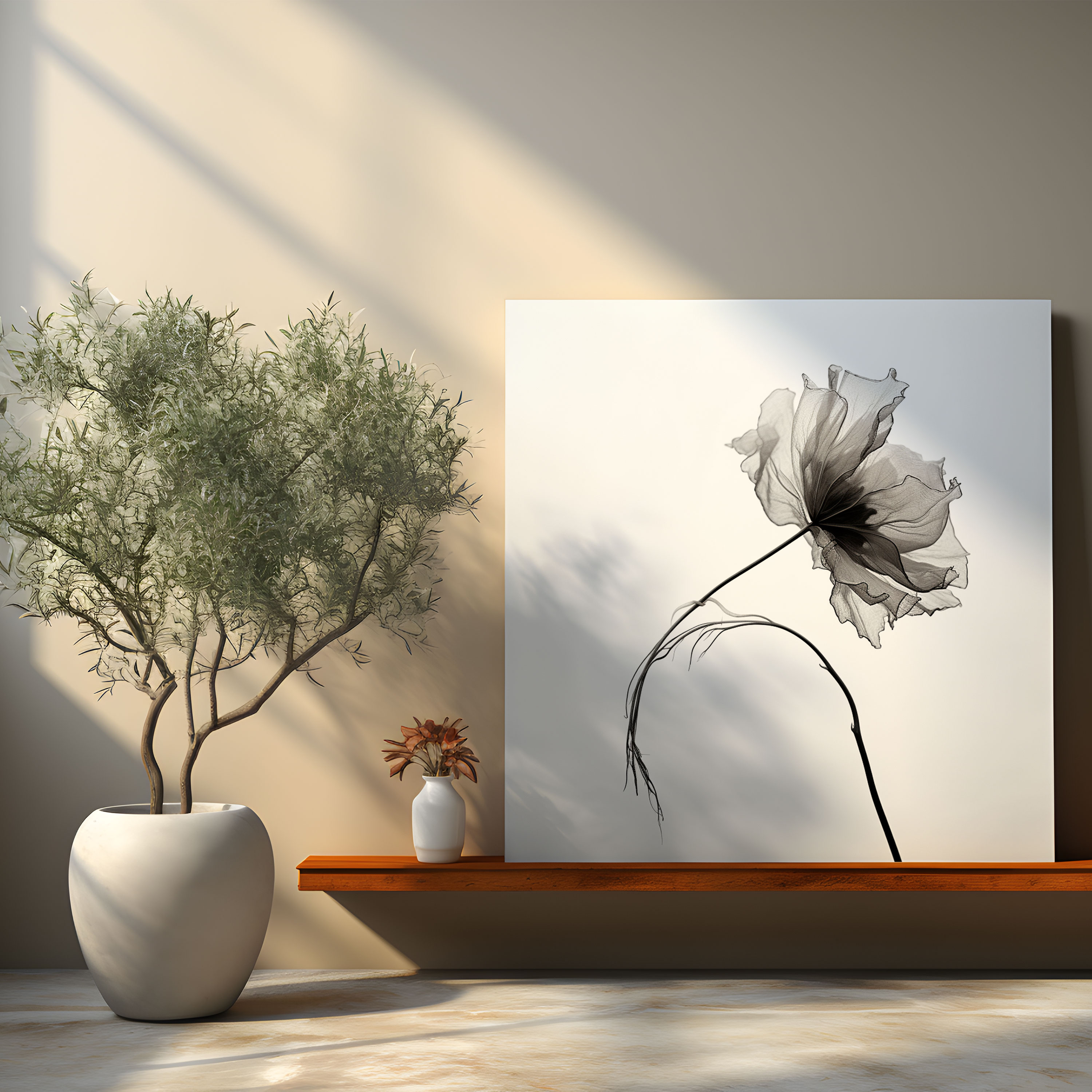 Dry Flower Canvas Wall Art - Dry Flower, Dried Flower, Close-Up, Minimalist Black And White Photograph