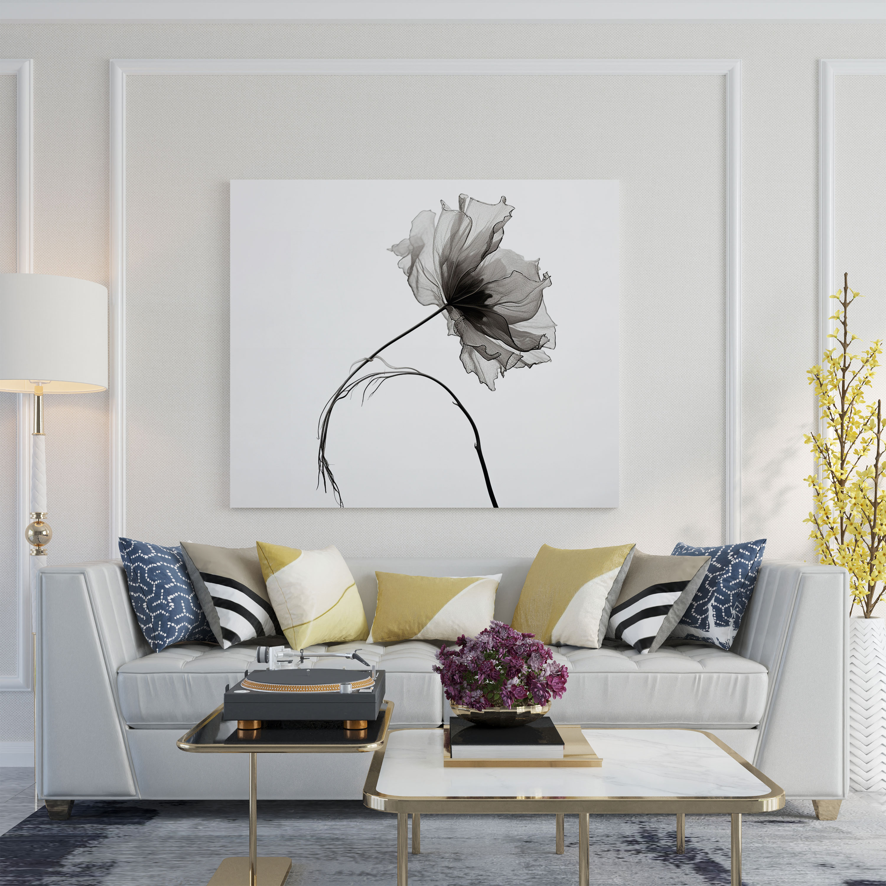 Dry Flower Canvas Wall Art - Dry Flower, Dried Flower, Close-Up, Minimalist Black And White Photograph