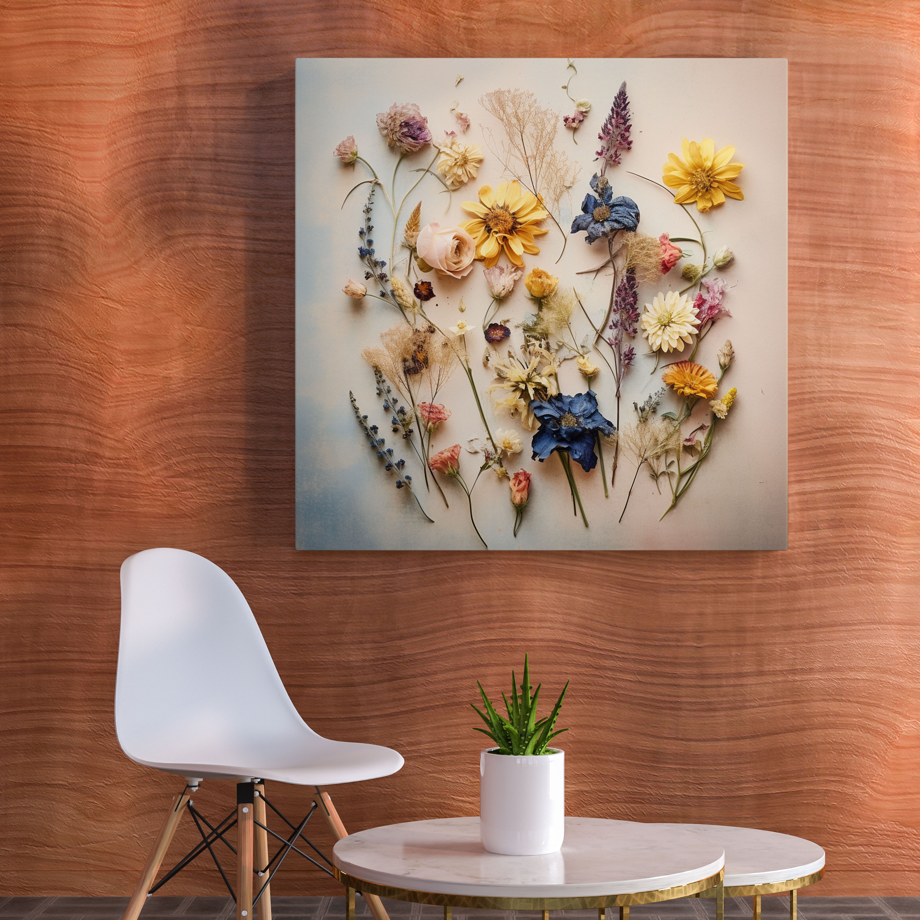 Vintage Dry Flower Canvas Print - Dry Flower, Wall Decoration, Pressed Flowers, Vintage-Inspired Photograph