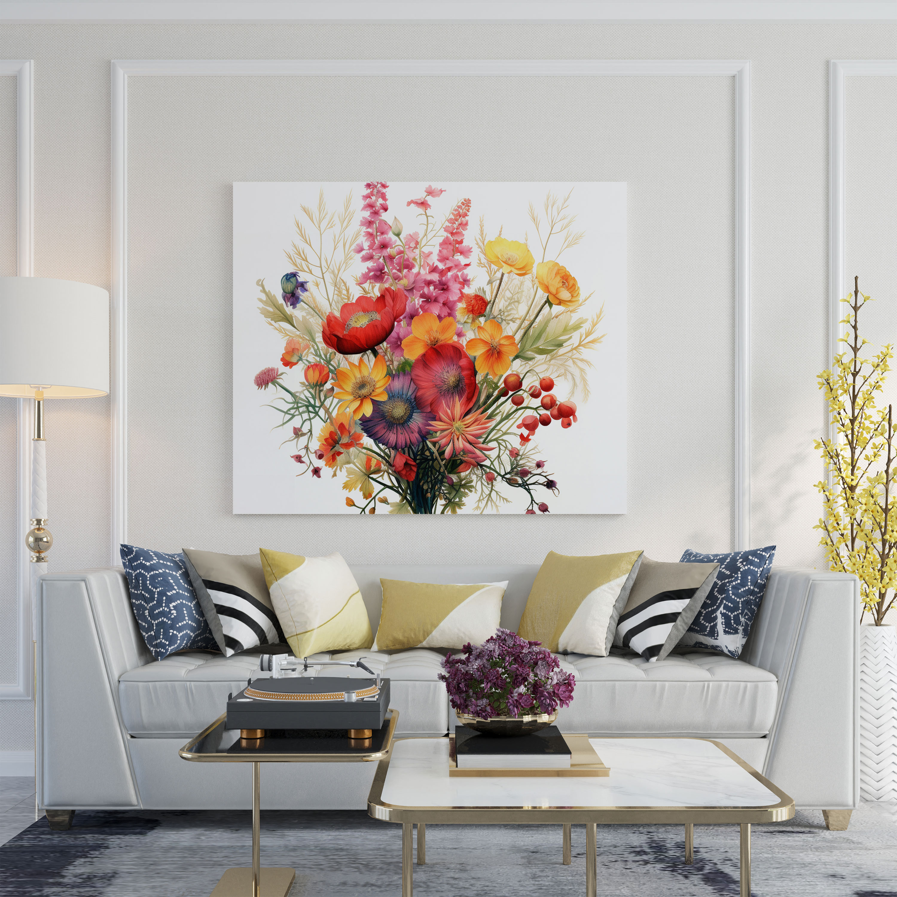 Dry Flower Wall Art - Dry Flower, Wall Art, Botanical Watercolor Illustration, Delicate Arrangement