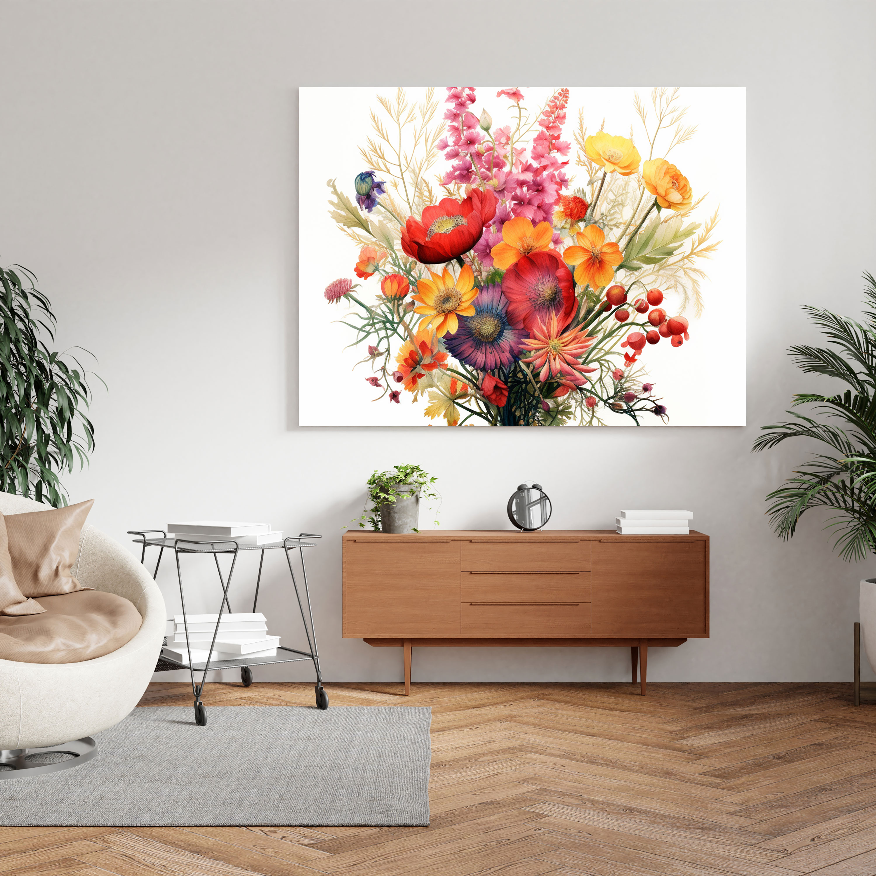 Dry Flower Wall Art - Dry Flower, Wall Art, Botanical Watercolor Illustration, Delicate Arrangement
