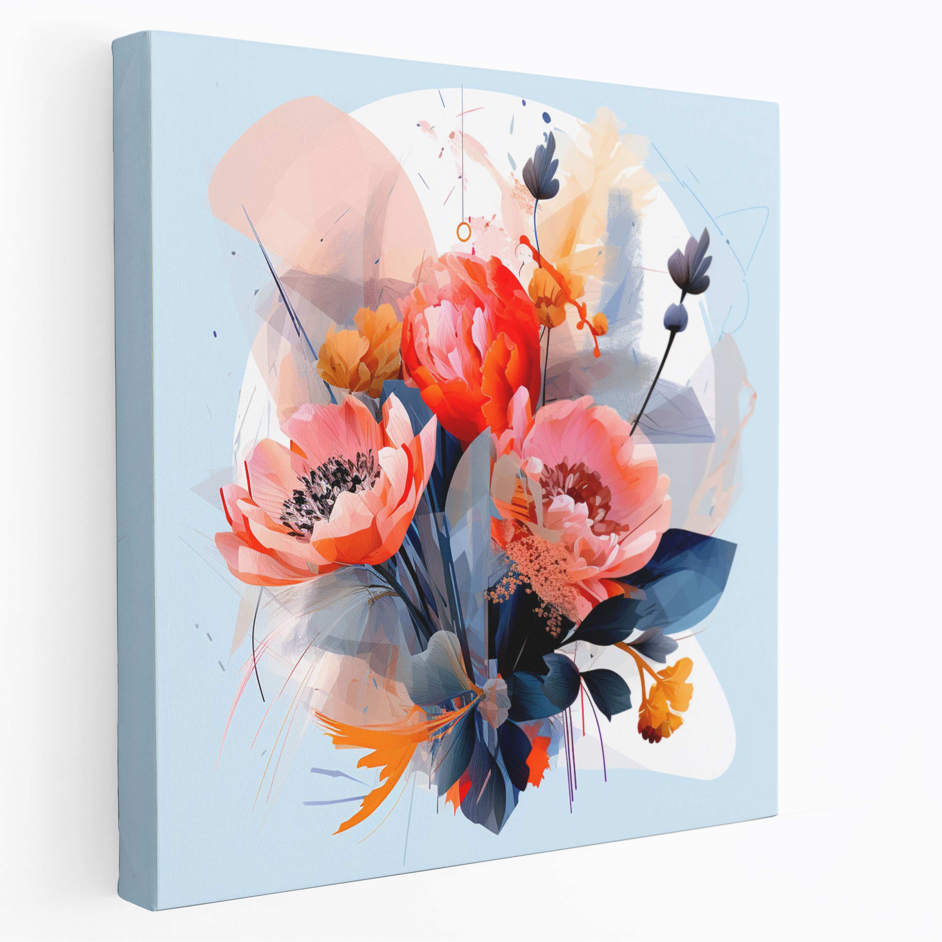 Geometric Dry Flower Wall Art - Dry Flower, Abstract Arrangement, Vibrant Colors, Canvas Print