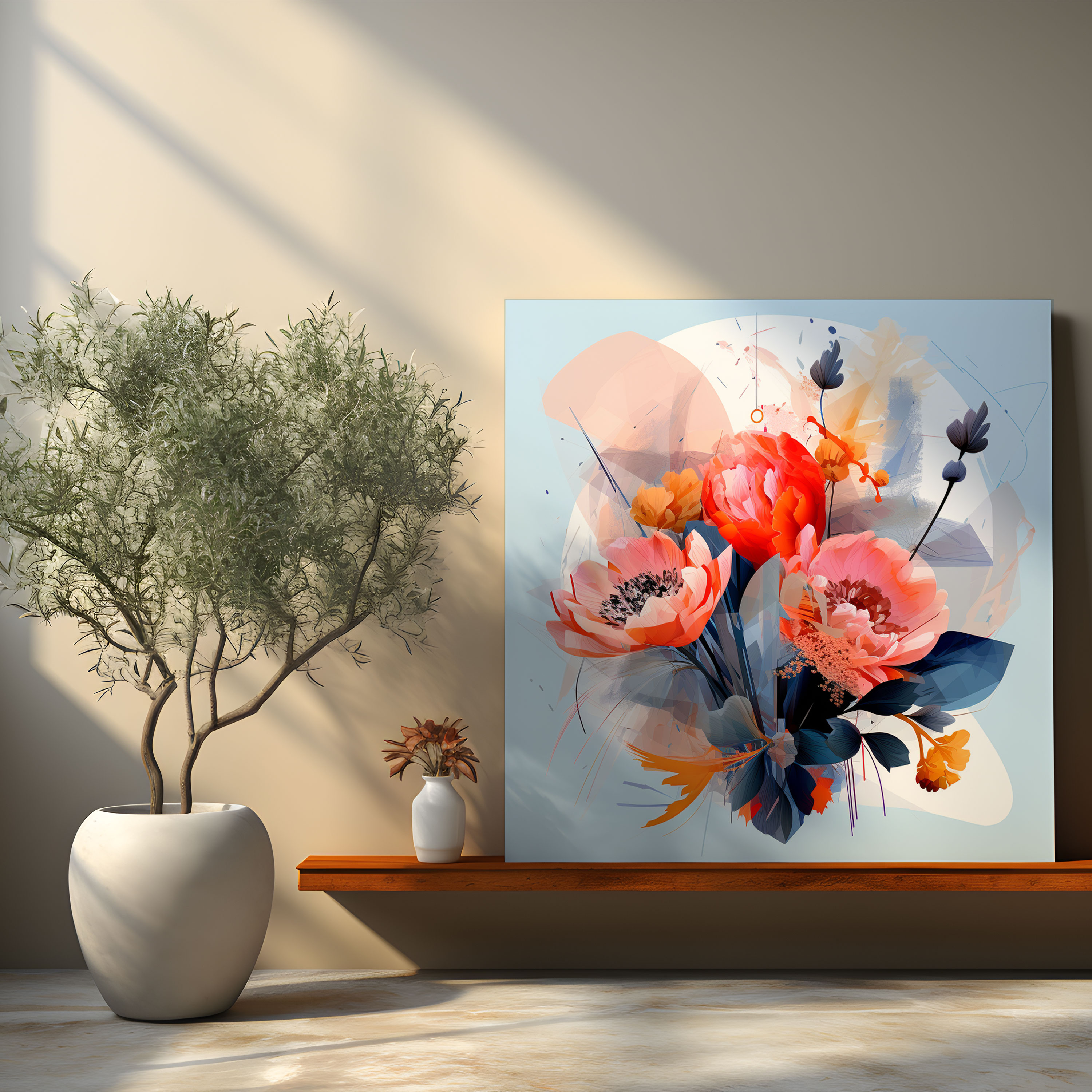 Geometric Dry Flower Wall Art - Dry Flower, Abstract Arrangement, Vibrant Colors, Canvas Print