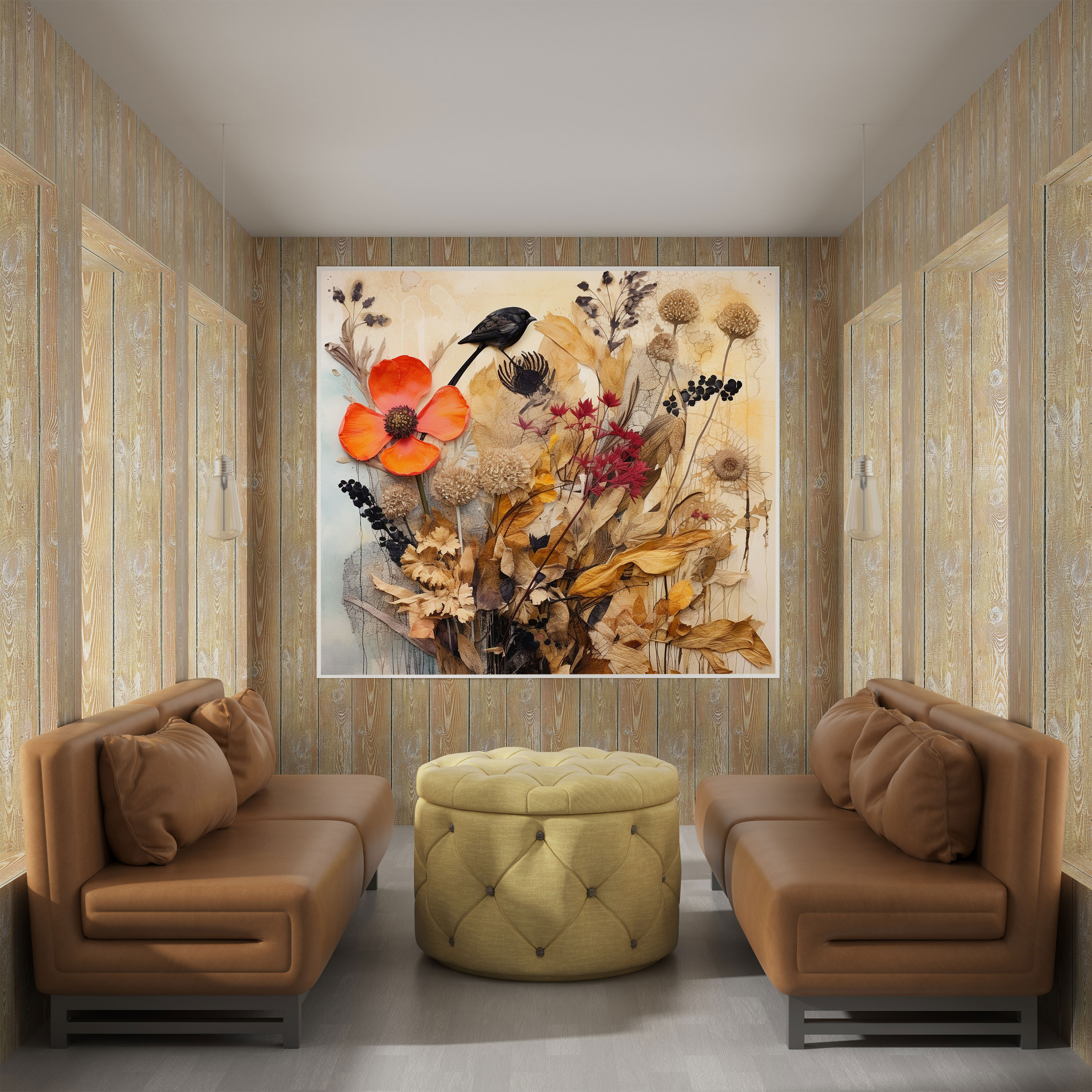 Contemporary Dry Flower Wall Art - Dry Flower, Abstract Elements, Dry Flower, Canvas Wall Art