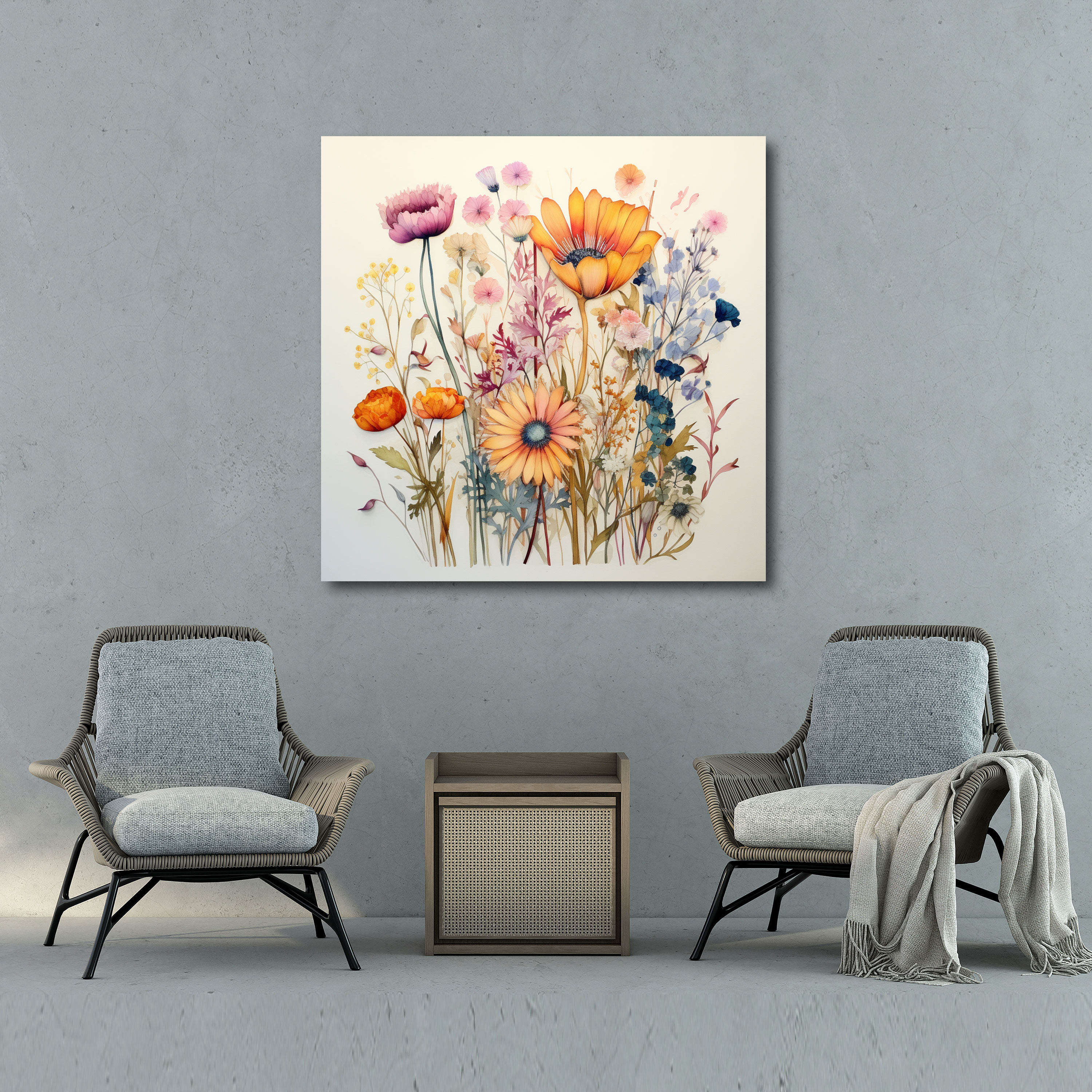 Whimsical Dry Flower Canvas Print - Dry Flower, Playful Depiction, Whimsical Watercolor Painting, Dry Flower