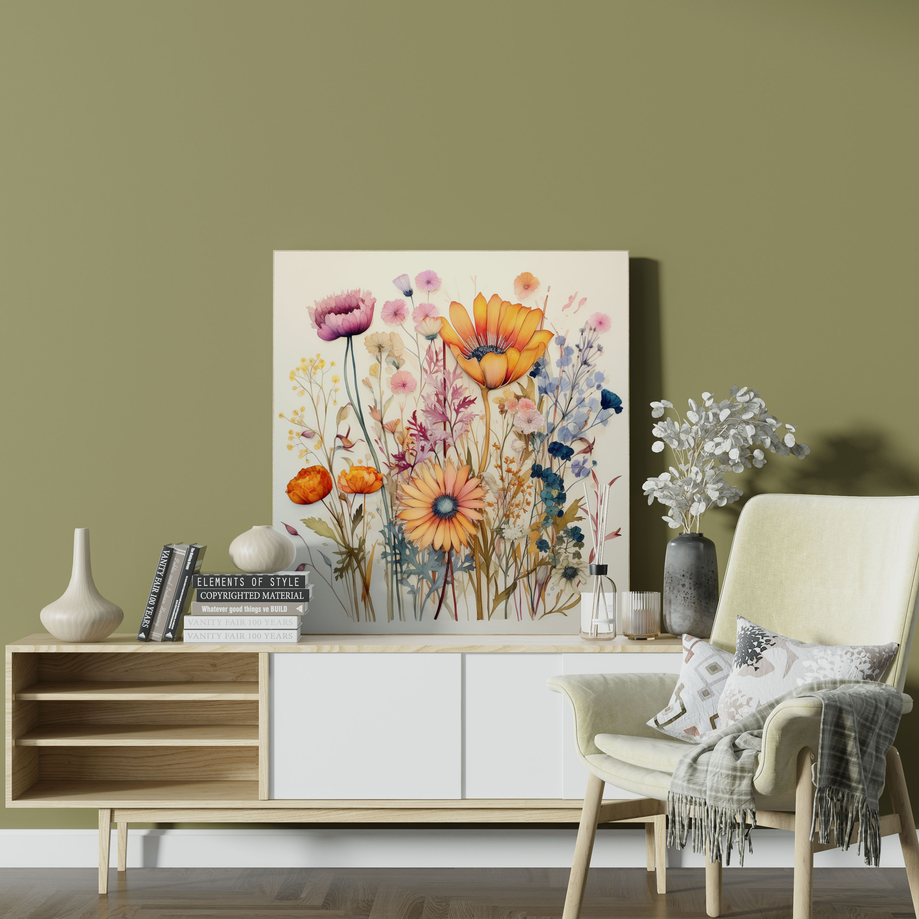 Whimsical Dry Flower Canvas Print - Dry Flower, Playful Depiction, Whimsical Watercolor Painting, Dry Flower