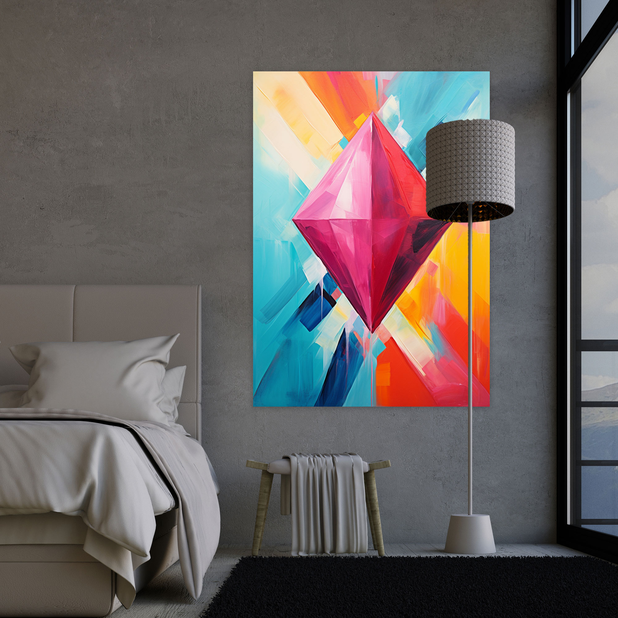 Diamond Canvas Print Wall Art - Diamond, Colorful Abstract Painting, Wall Decoration, Diamond
