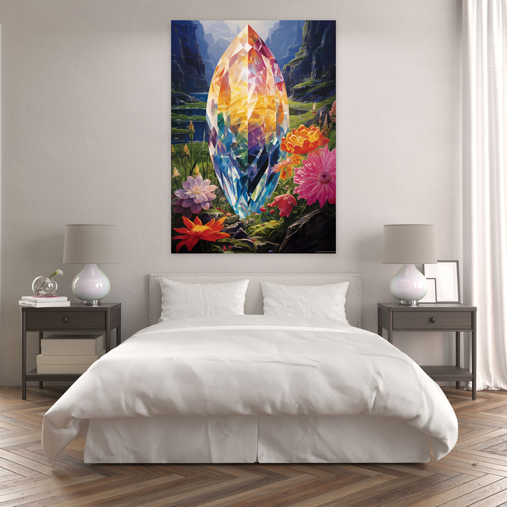 Rainbow Diamond Wall Art - Diamond, Delicate Flowers, Wall Art, Rainbow Colors