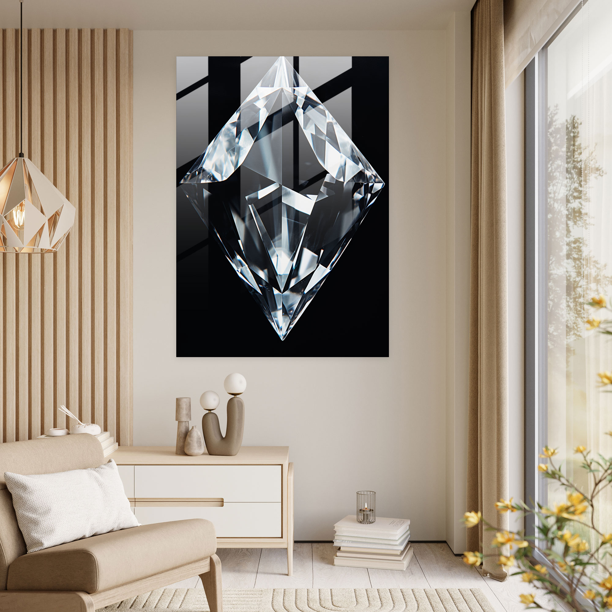Diamond Facets Glass Print - Diamond, Intricate Beauty, Home Decoration, Glass Wall Art