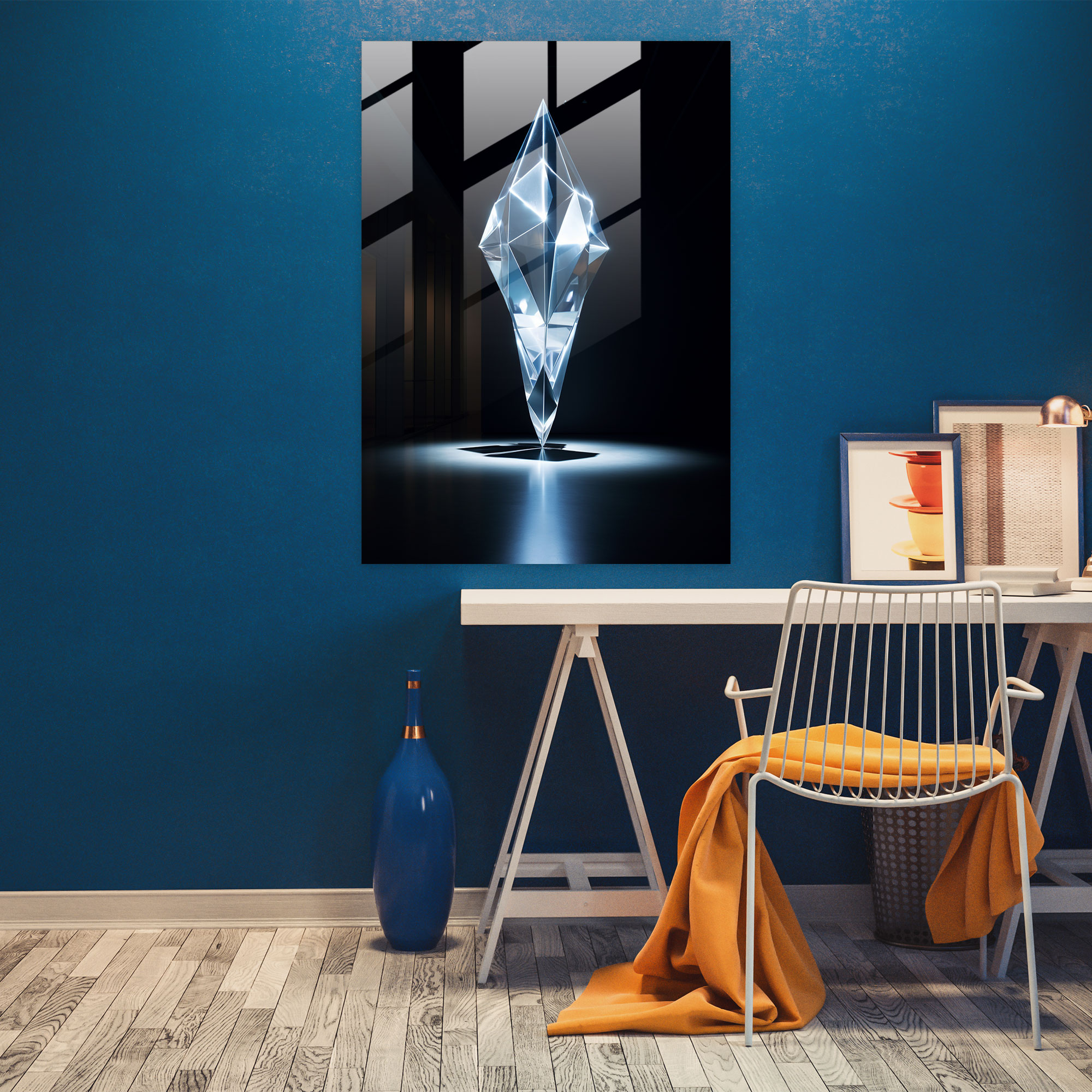 Diamond Sculpture Glass Print - Diamond, Wall Decoration, Sophistication, Futuristic