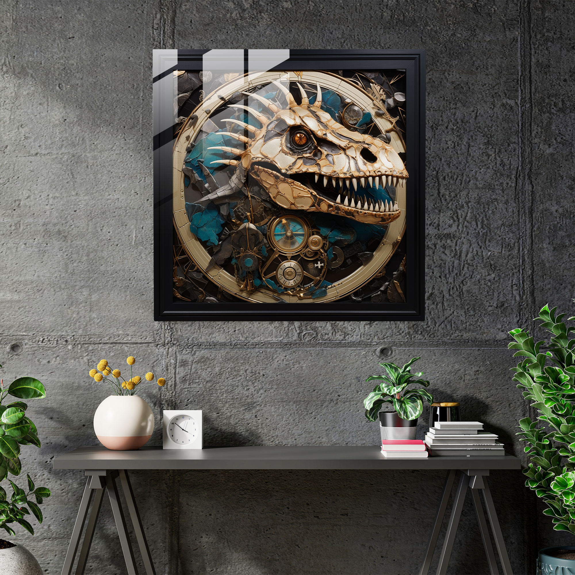 Elegant Glass and Wire Modern Artwork of Abstract Dinosaurs