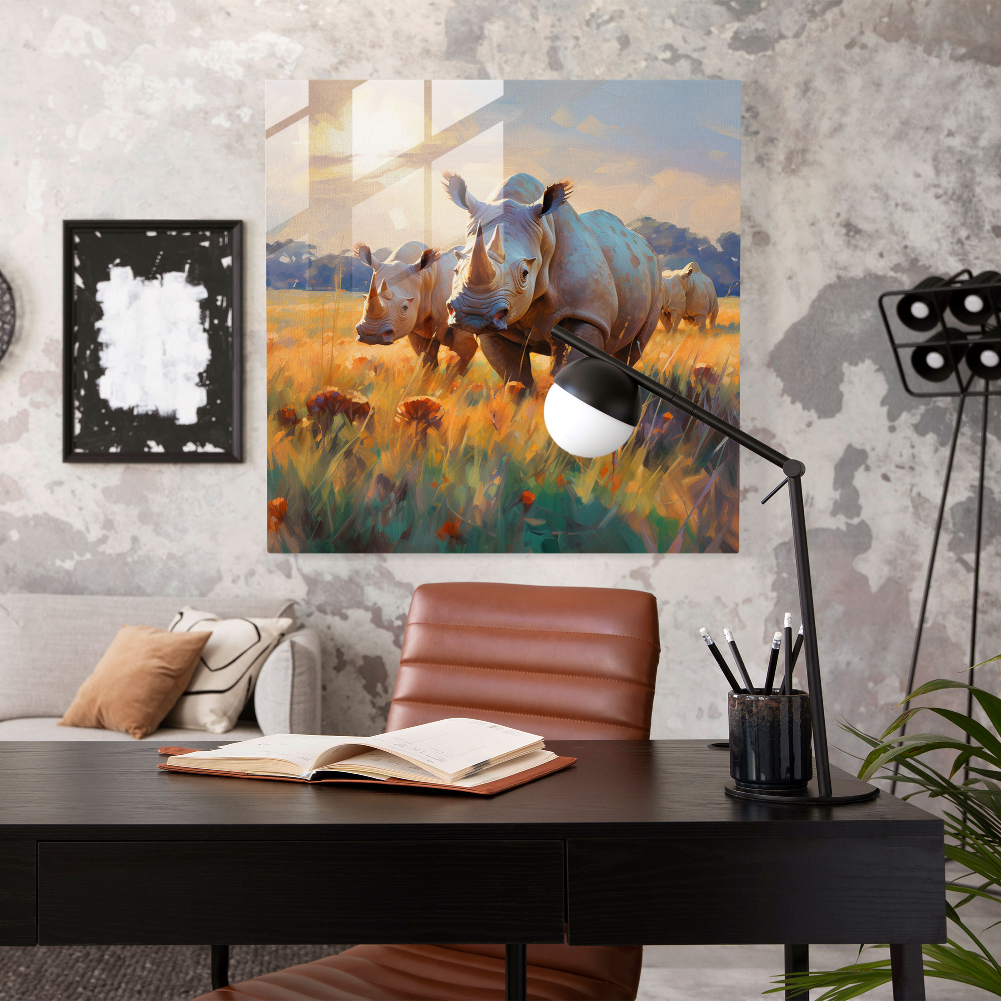 Ruhiges impressionistisches Triceratops Wiesen Glasbild