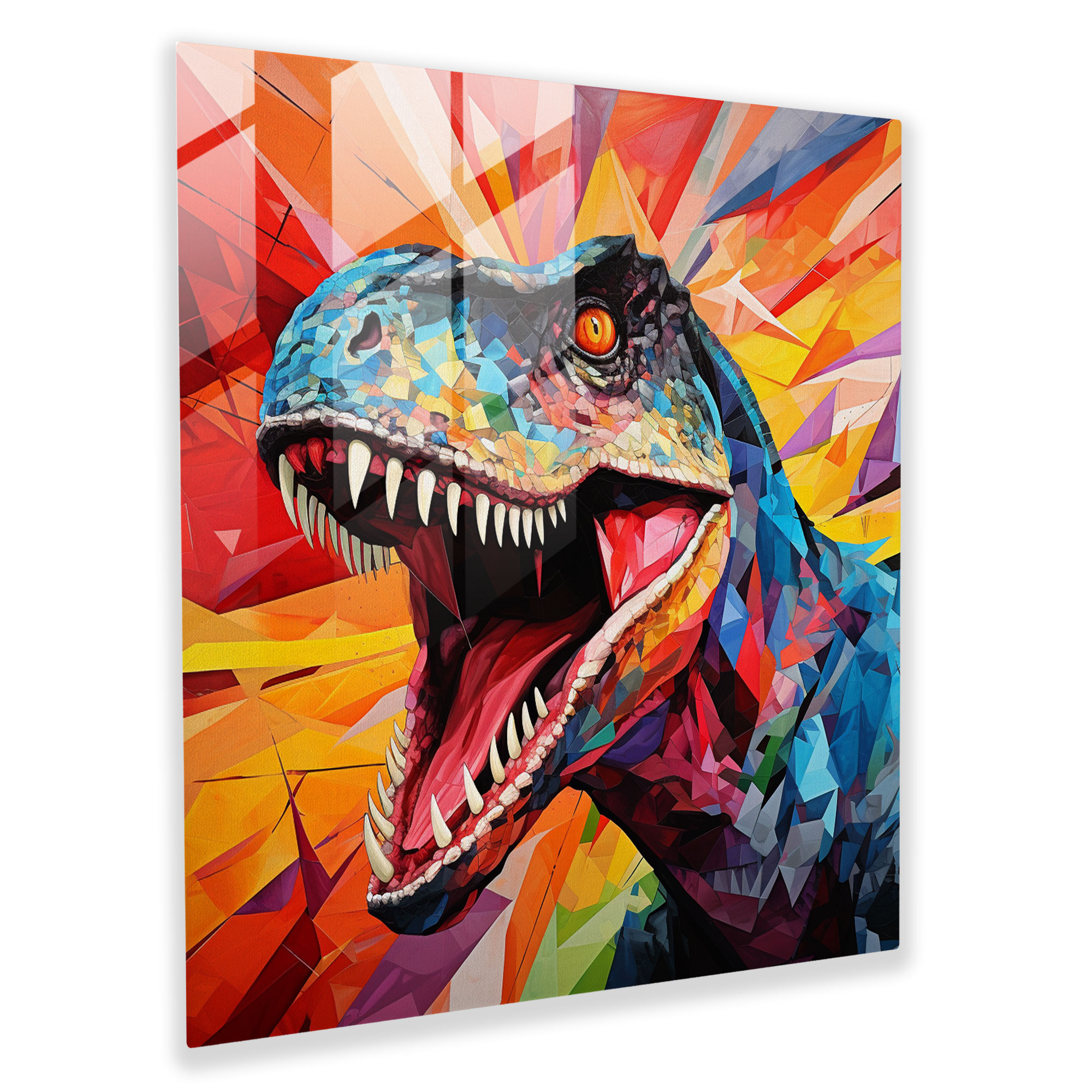 Geometric Cubist Velociraptor Glass Print Wall Decoration
