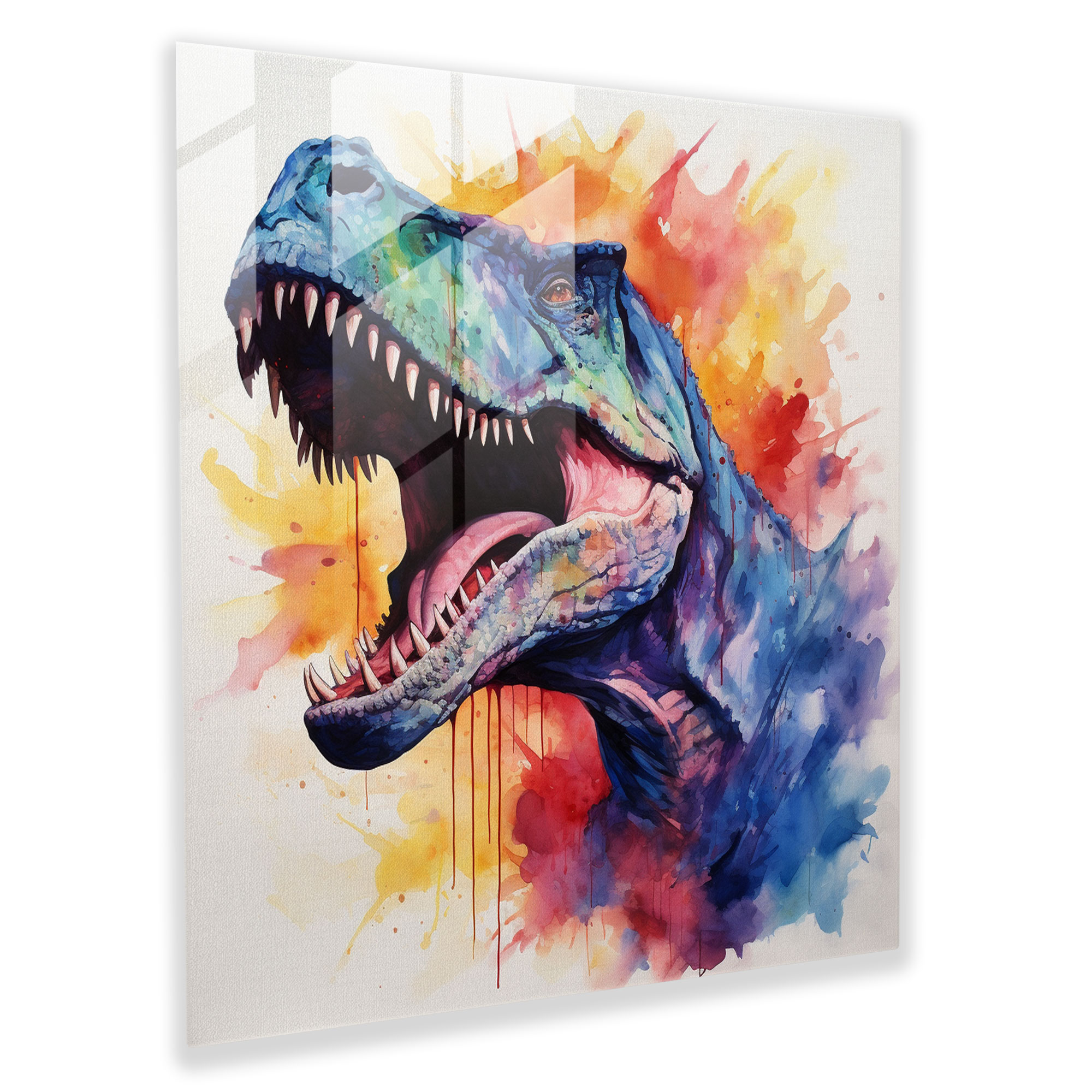 Geheimnisvoller T-Rex Glasbild Wanddekoration