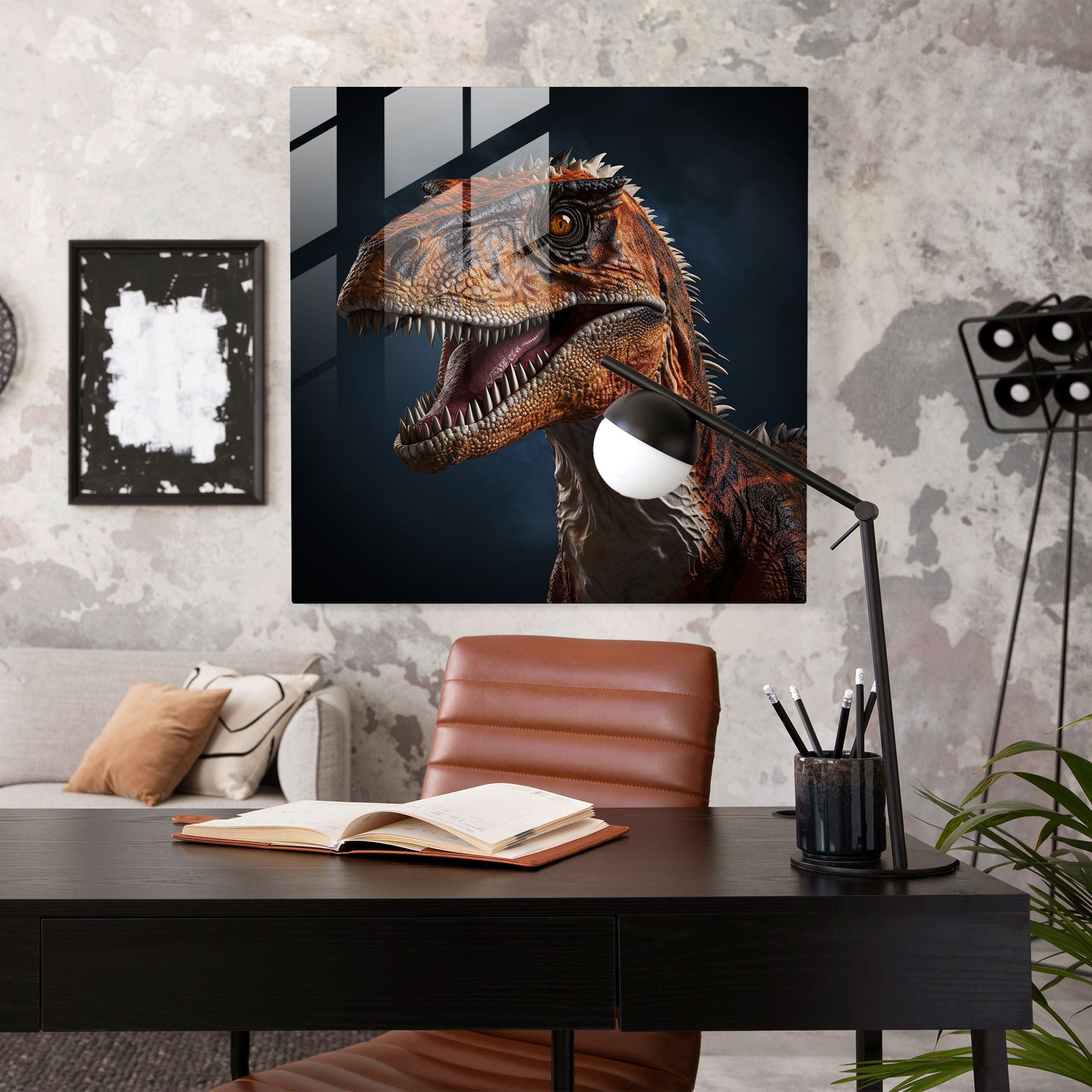 Realistisches Dinosaurier 3D Glasbild Kunstwerk