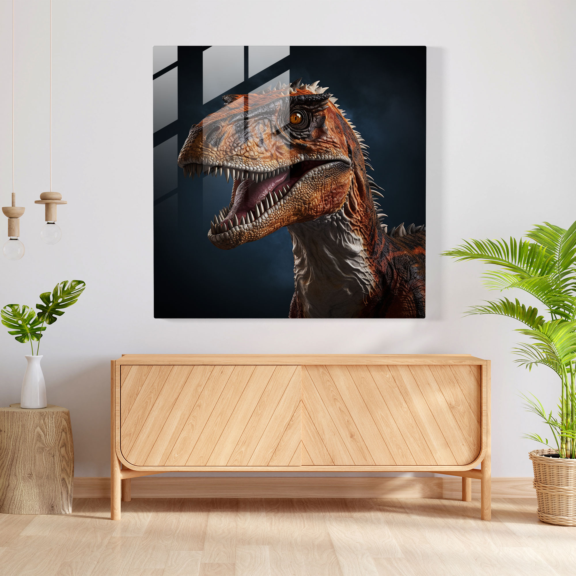 Realistisches Dinosaurier 3D Glasbild Kunstwerk