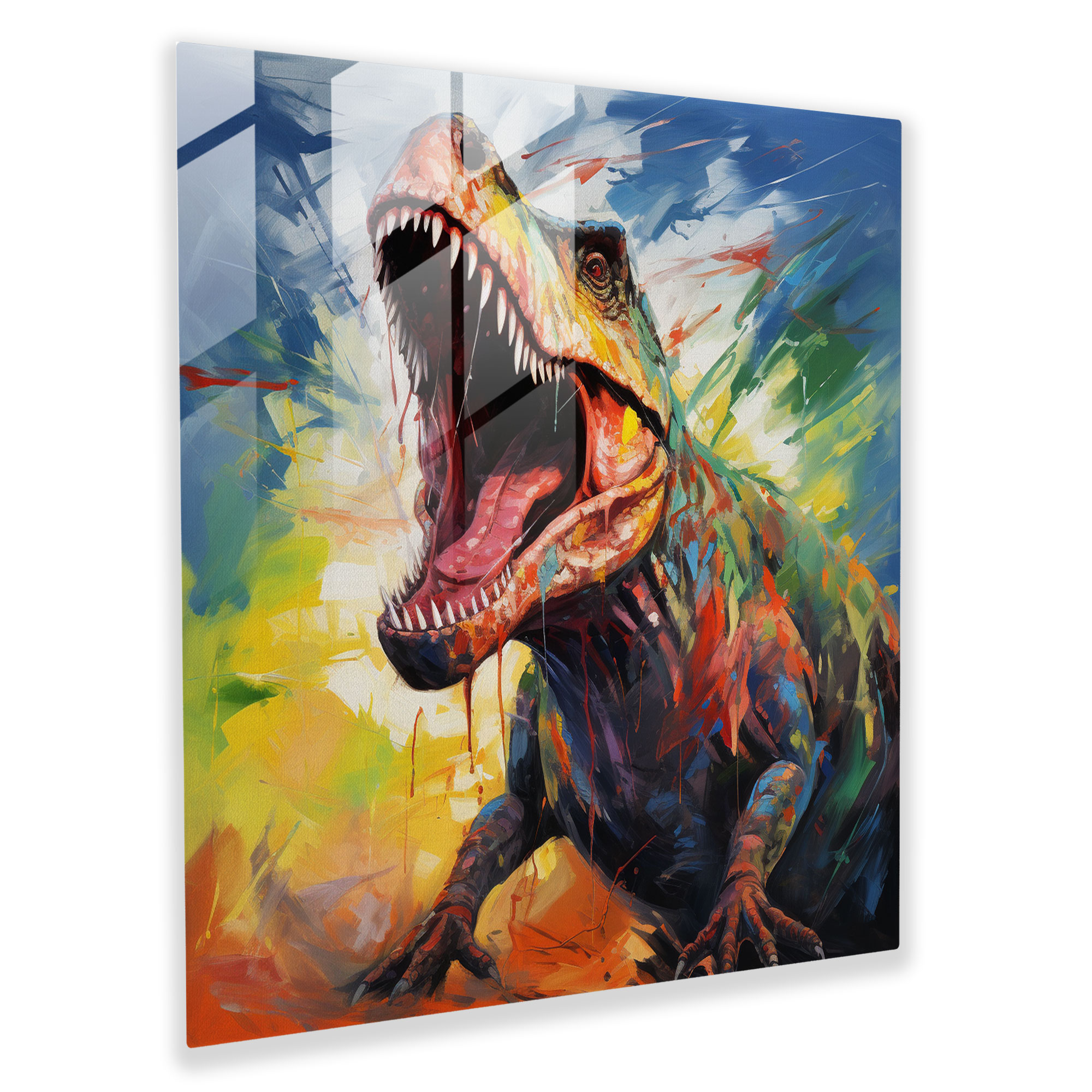 Faszinierendes T-Rex Abstraktes Ölgemälde Glasbild