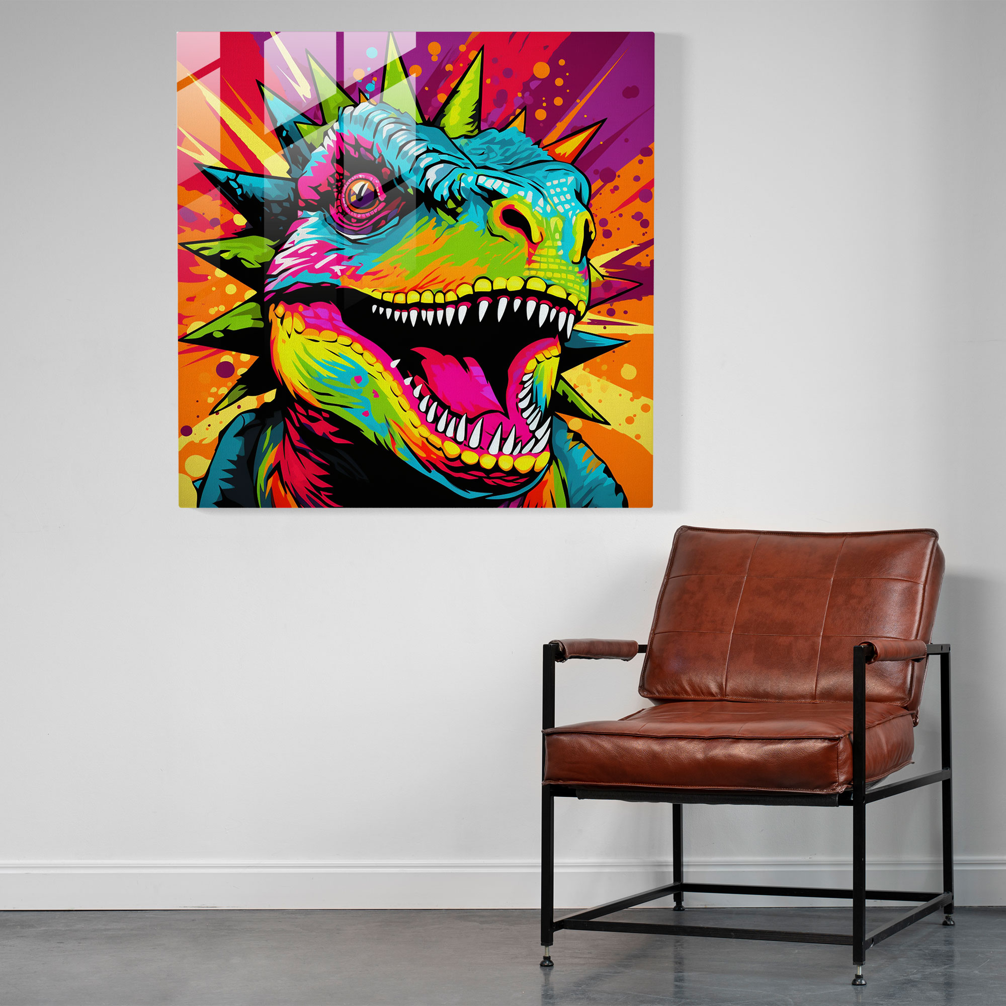 Cheeky Stegosaurus Pop Art Portrait Glass Print