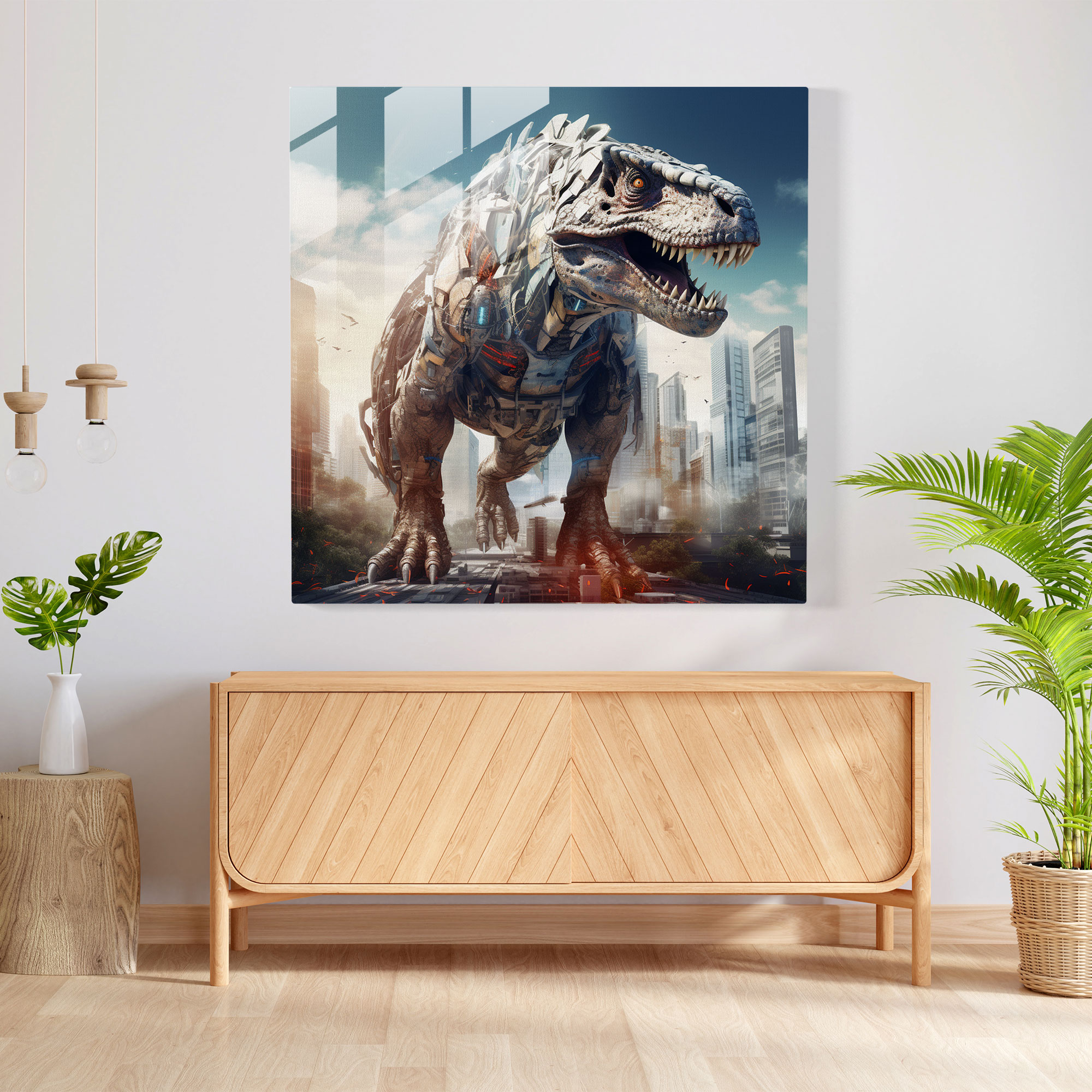 Futuristisches Tyrannosaurus Rex Digitales Collage Glasbild