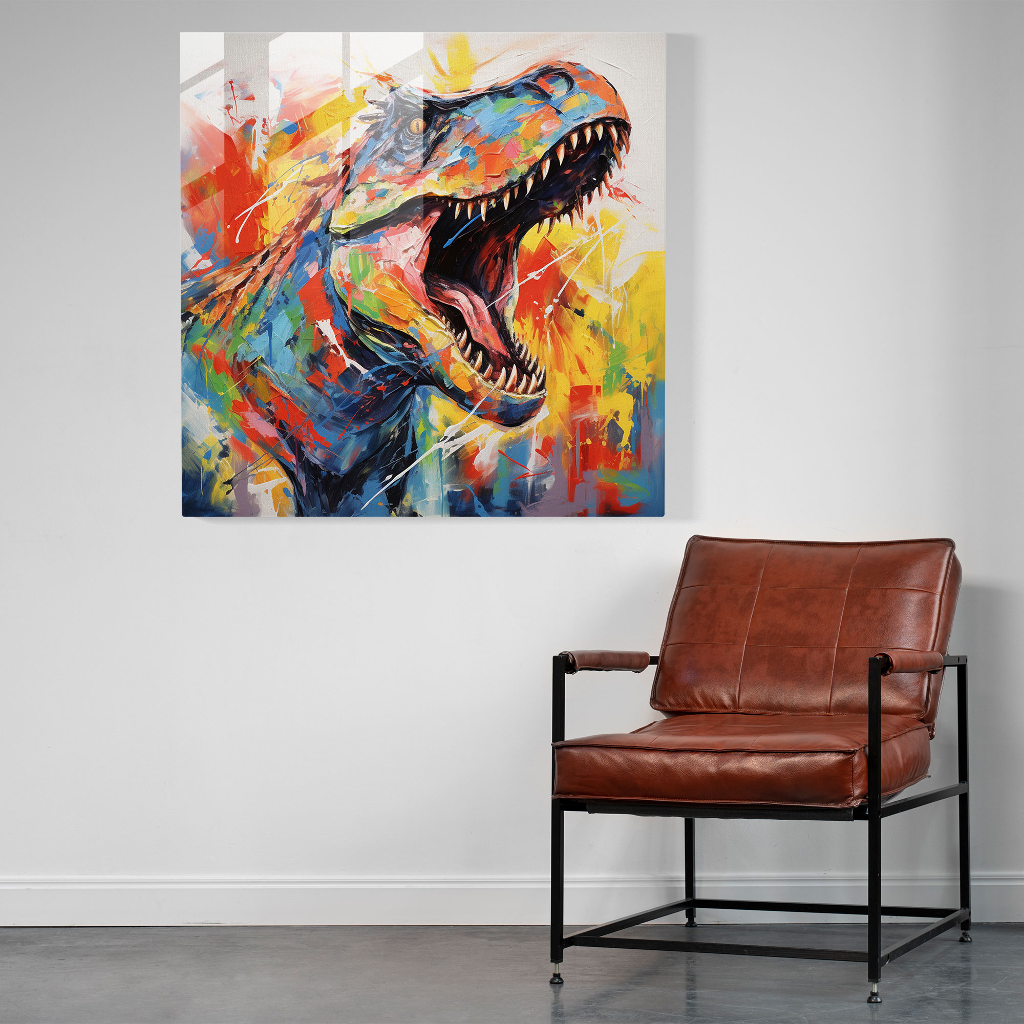 Expressive Abstract Glass Print - Majestic Dinosaur