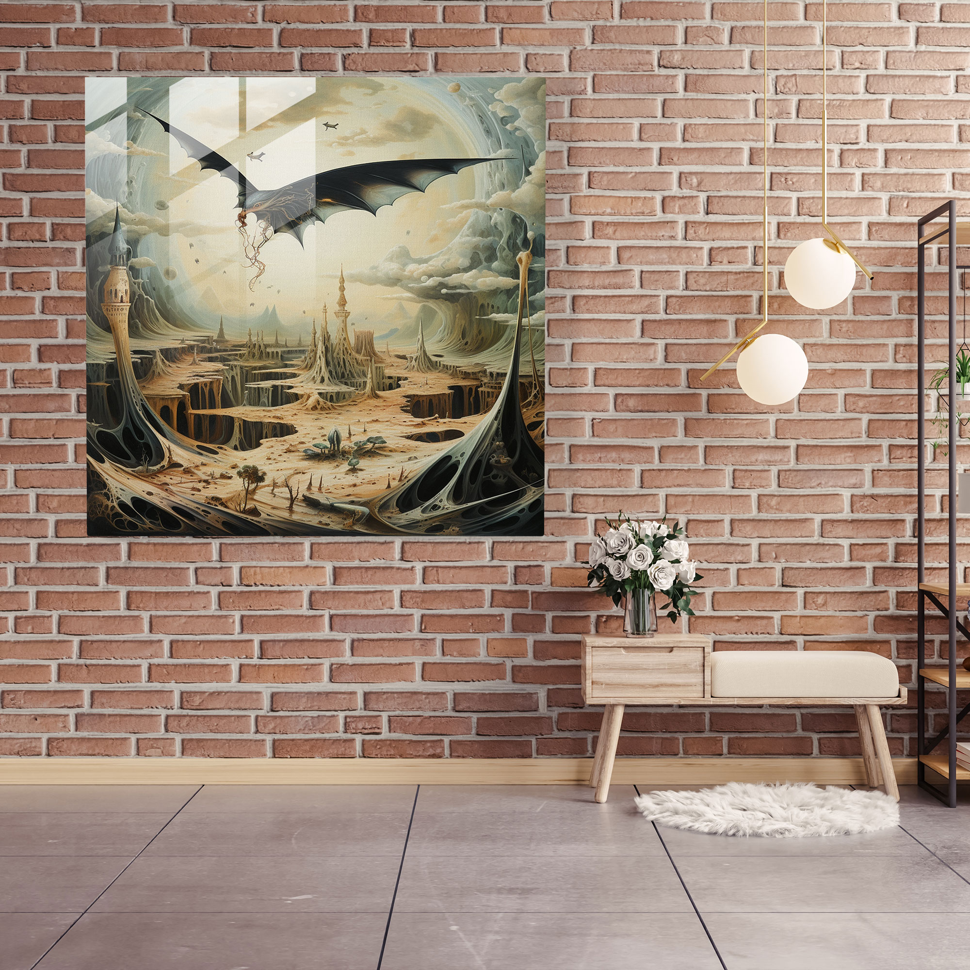 Enchanting Surrealist Glass Print of Flying Pterodactyls - Exquisite Wall Decor