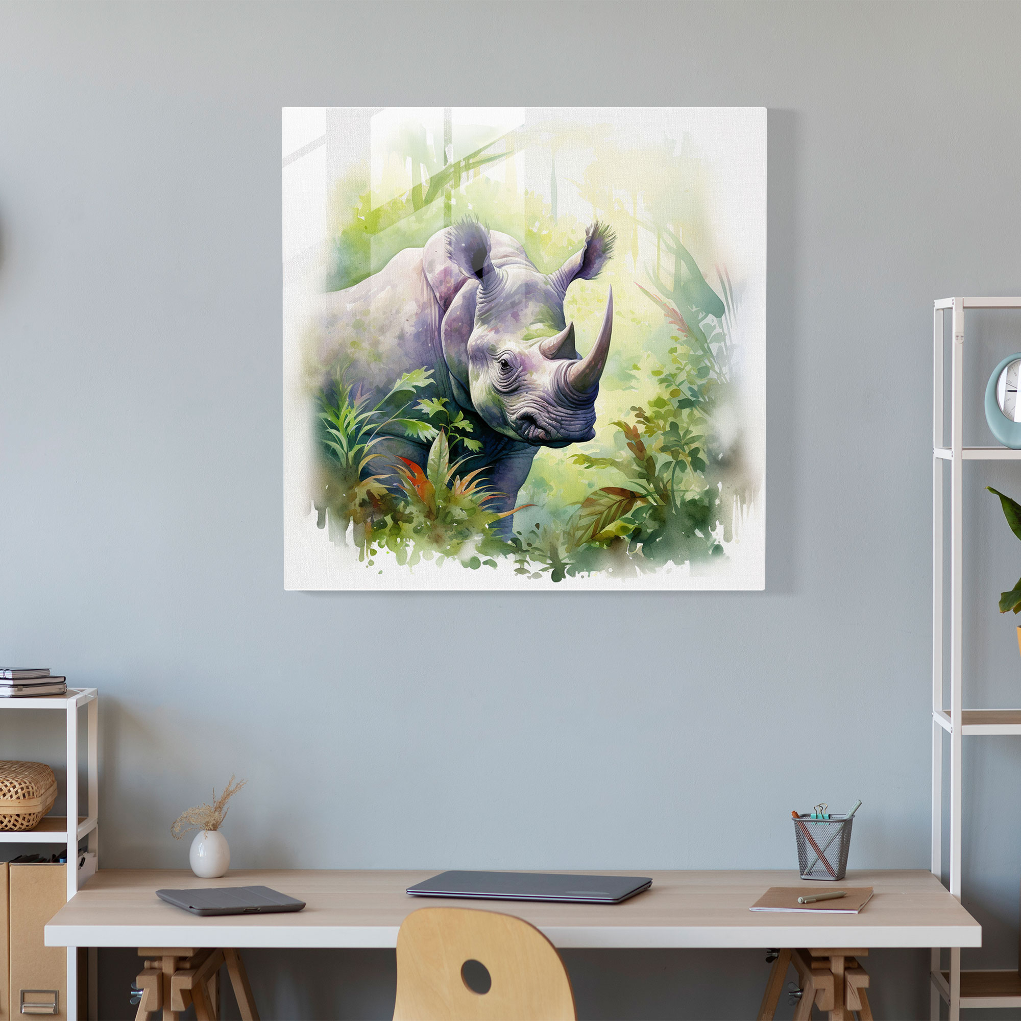 Captivating Realistic Glass Print of Gentle Triceratops - Intricate Home Decor