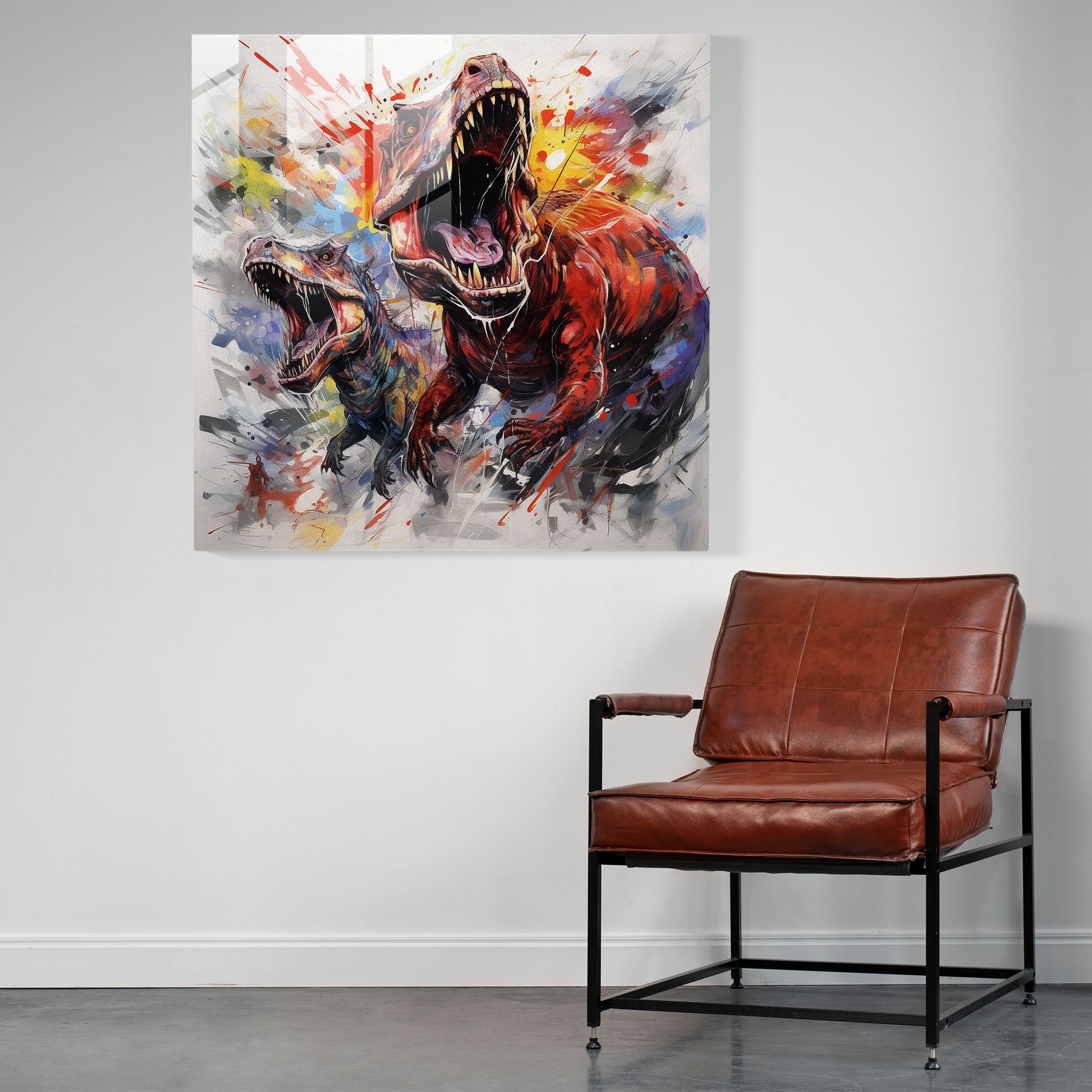 Intricate Glass Print - Dinosaurs in Motion Sketch Glass Wall Art - Artistic Home Decoration