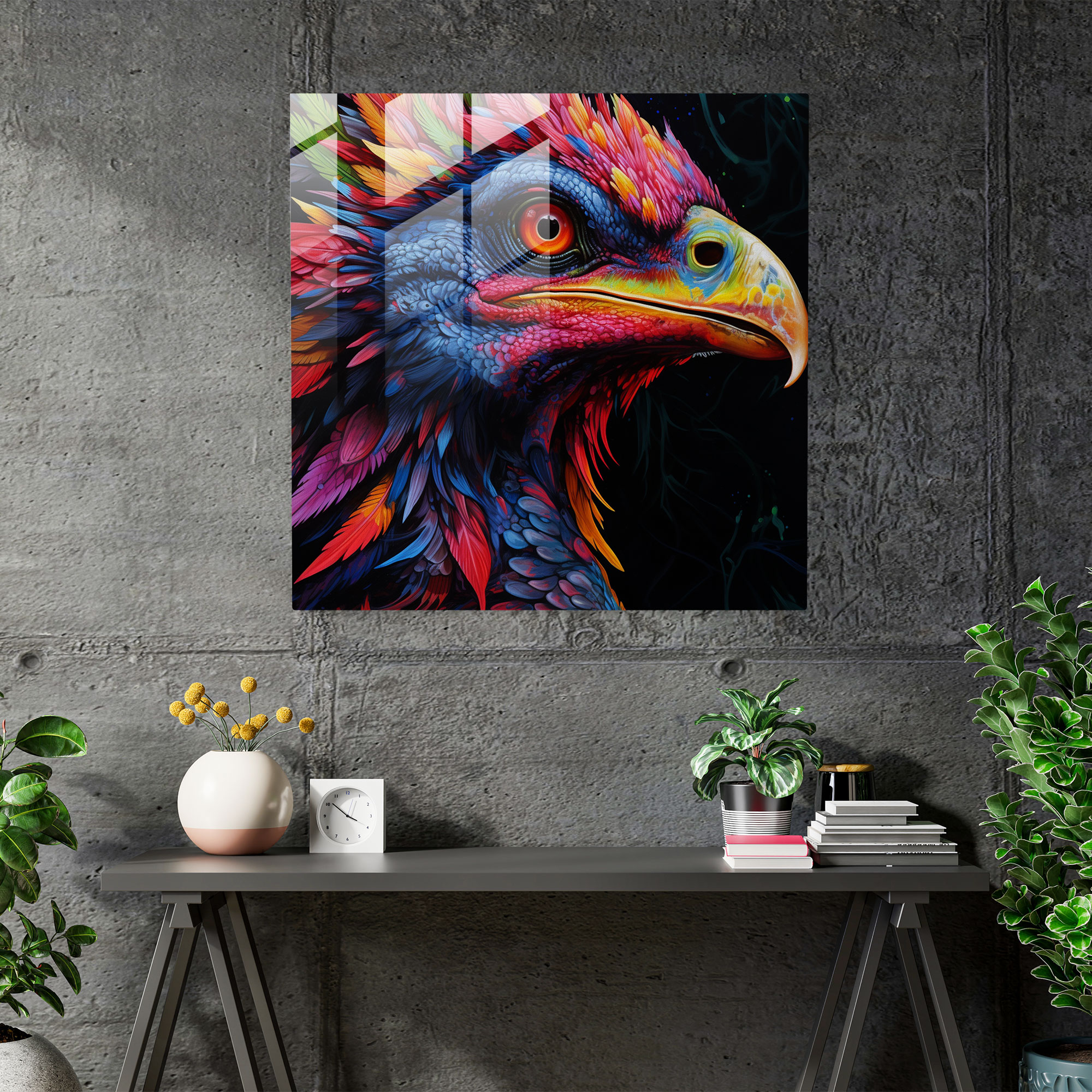 Hyperrealistic Glass Print: Ferocious Velociraptor