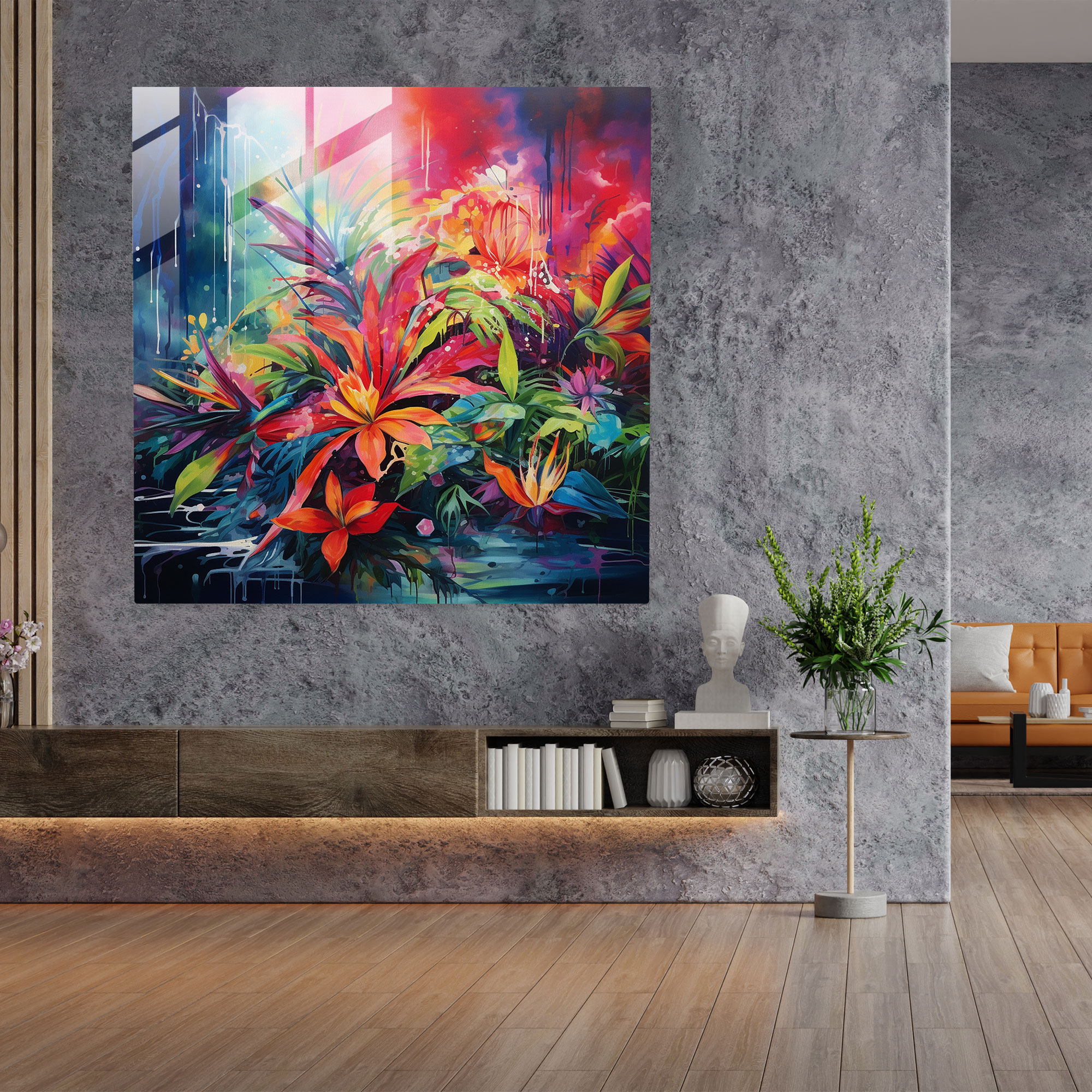 Dope Tropical Burst Glass Print - Dope, Dope, Abstract Nature-Inspired Painting, Glass Wall Art