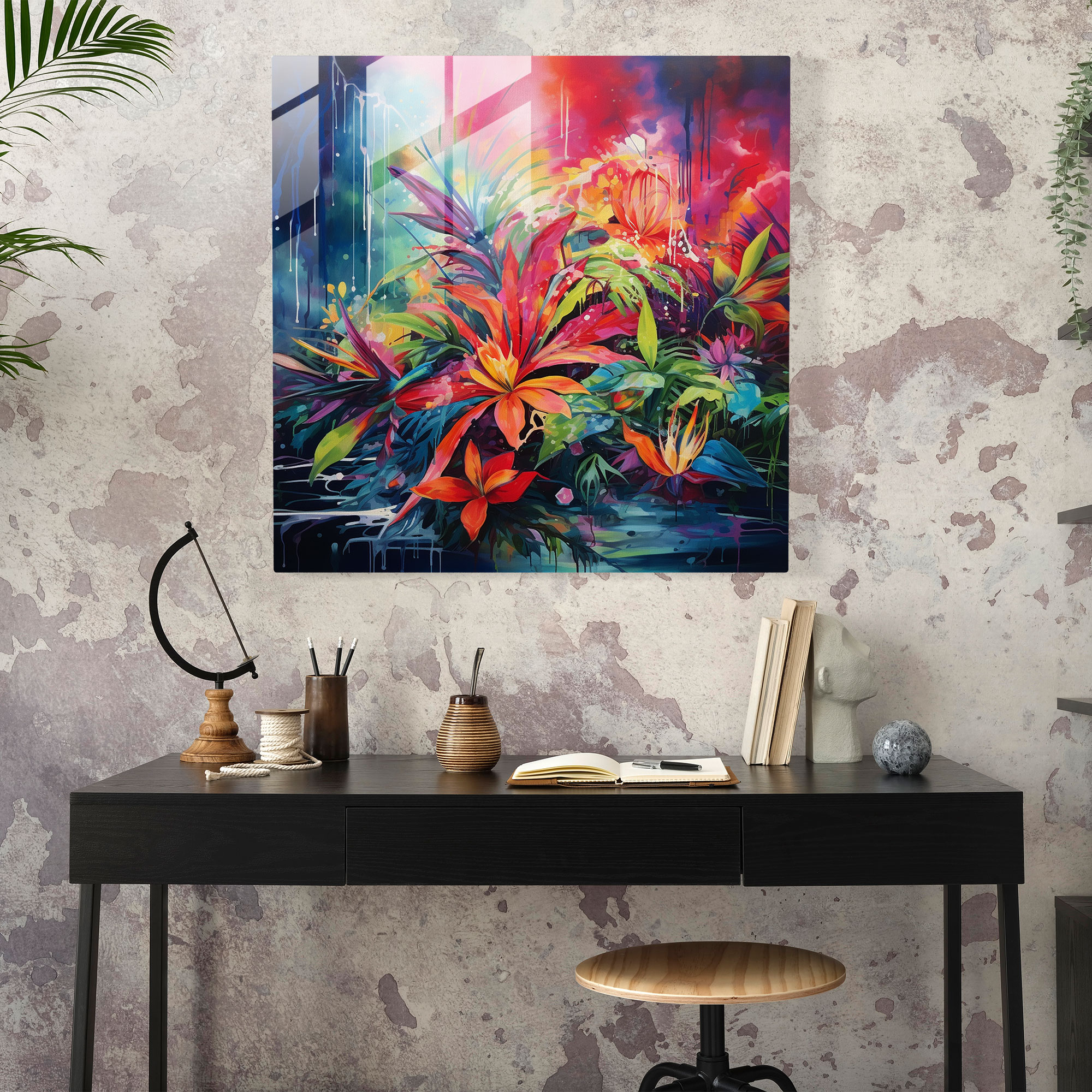 Dope Tropical Burst Glass Print - Dope, Dope, Abstract Nature-Inspired Painting, Glass Wall Art