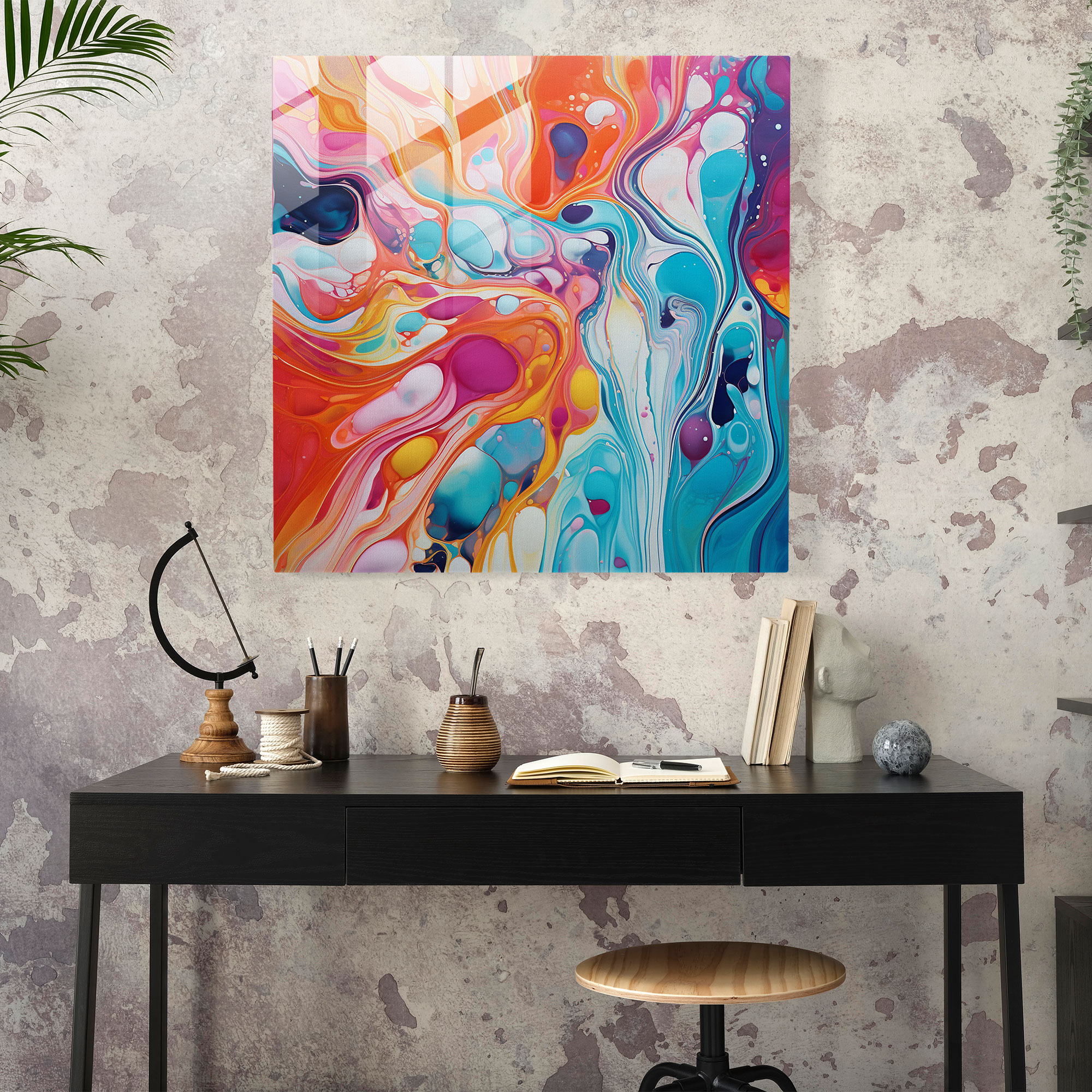 Dope Abstract Glass Print - Dope, Fluid Lines, Modern Art, Dope