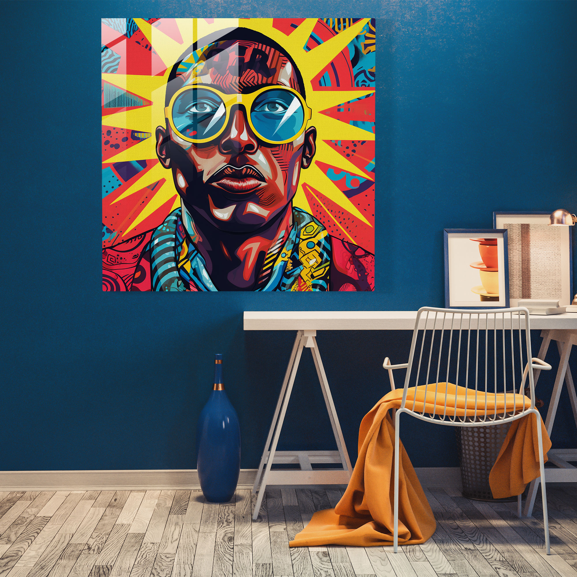 Glasbild Superheld - Cool Dekoration für Zuhause Lebendige Farben Pop-Art